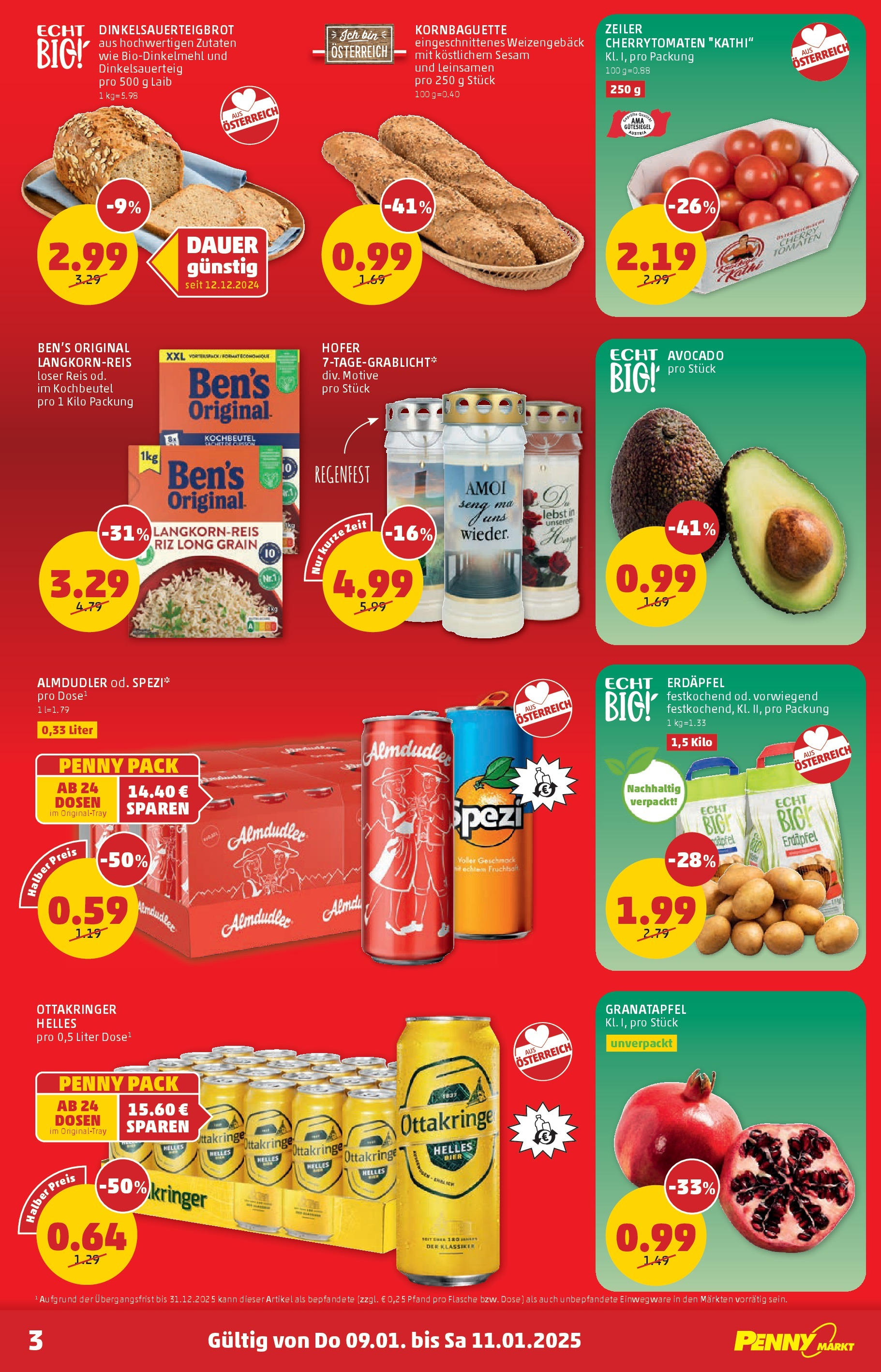 Penny Markt Die ganze Woche sparen. ab (09.01.2025) - Angebote, Prospekt | Seite: 3 | Produkte: Avocado, Bier, Tomaten, Reis