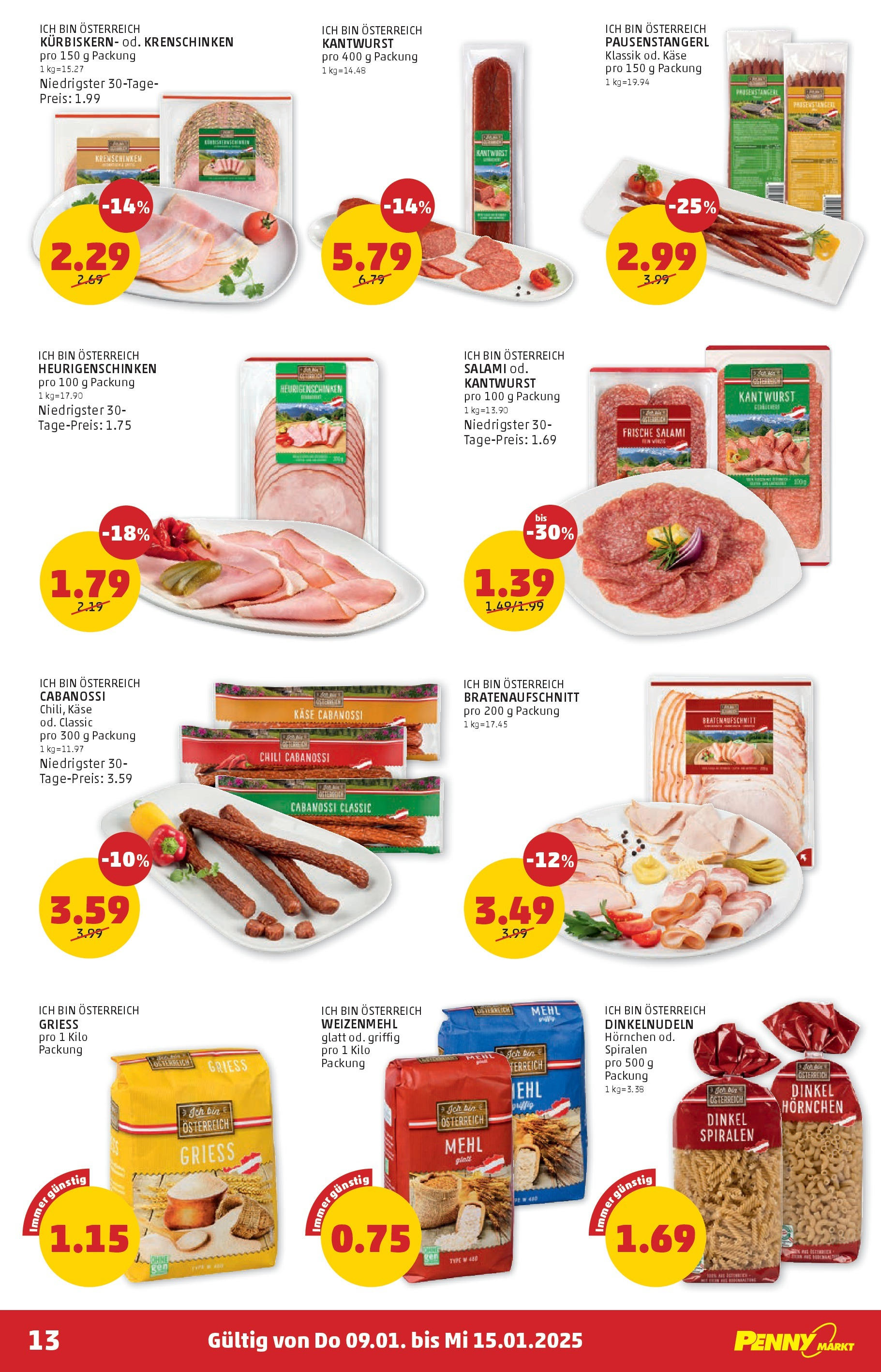 Penny Markt Die ganze Woche sparen. ab (09.01.2025) - Angebote, Prospekt | Seite: 13 | Produkte: Chili, Käse, Salami