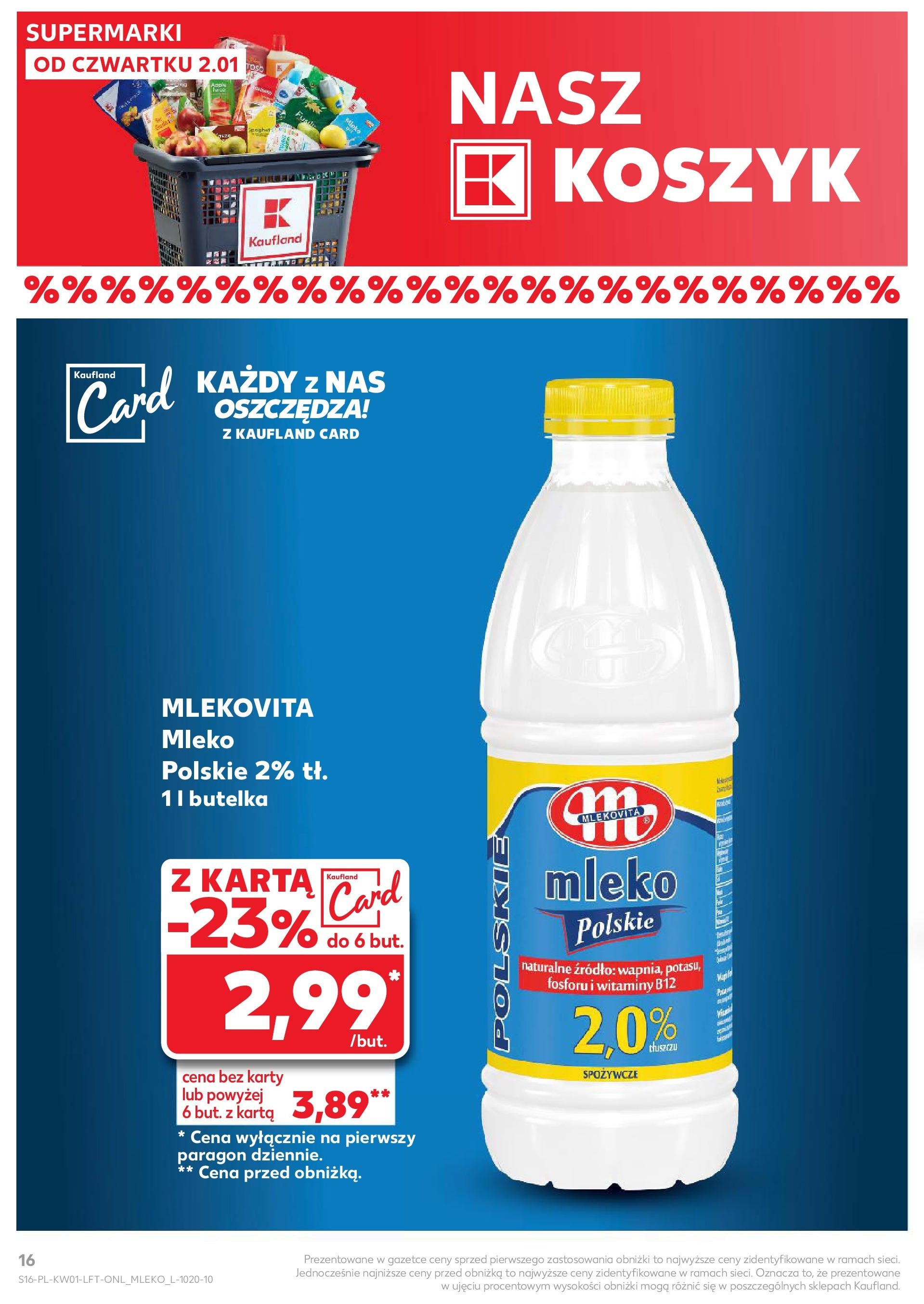 Kaufland gazetka od 02.01.2025 - od jutra PDF | Strona: 16 | Produkty: Karta, Mleko