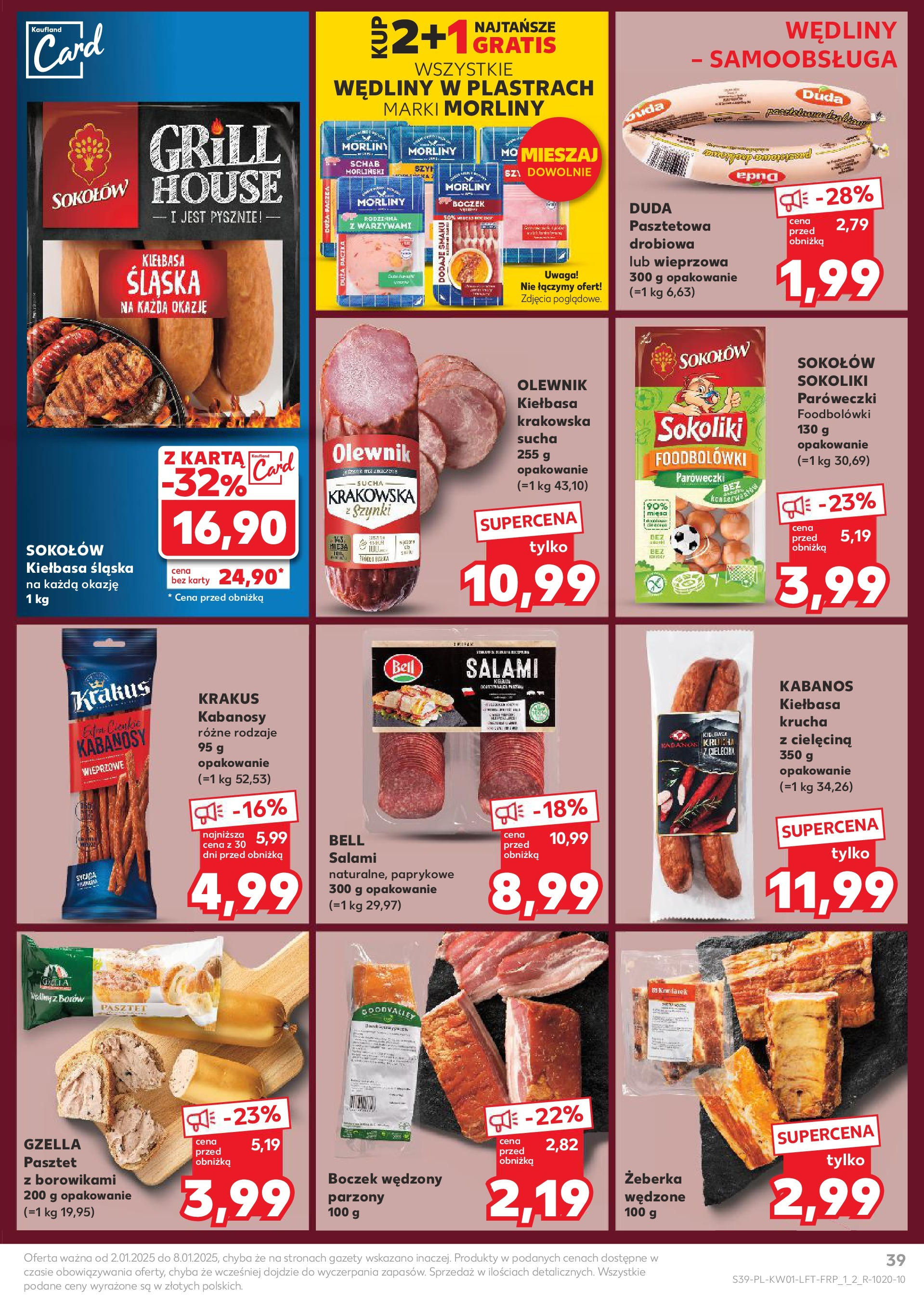 Kaufland gazetka od 02.01.2025 - od jutra PDF | Strona: 39 | Produkty: Bell, Kabanosy, Salami, Wędliny