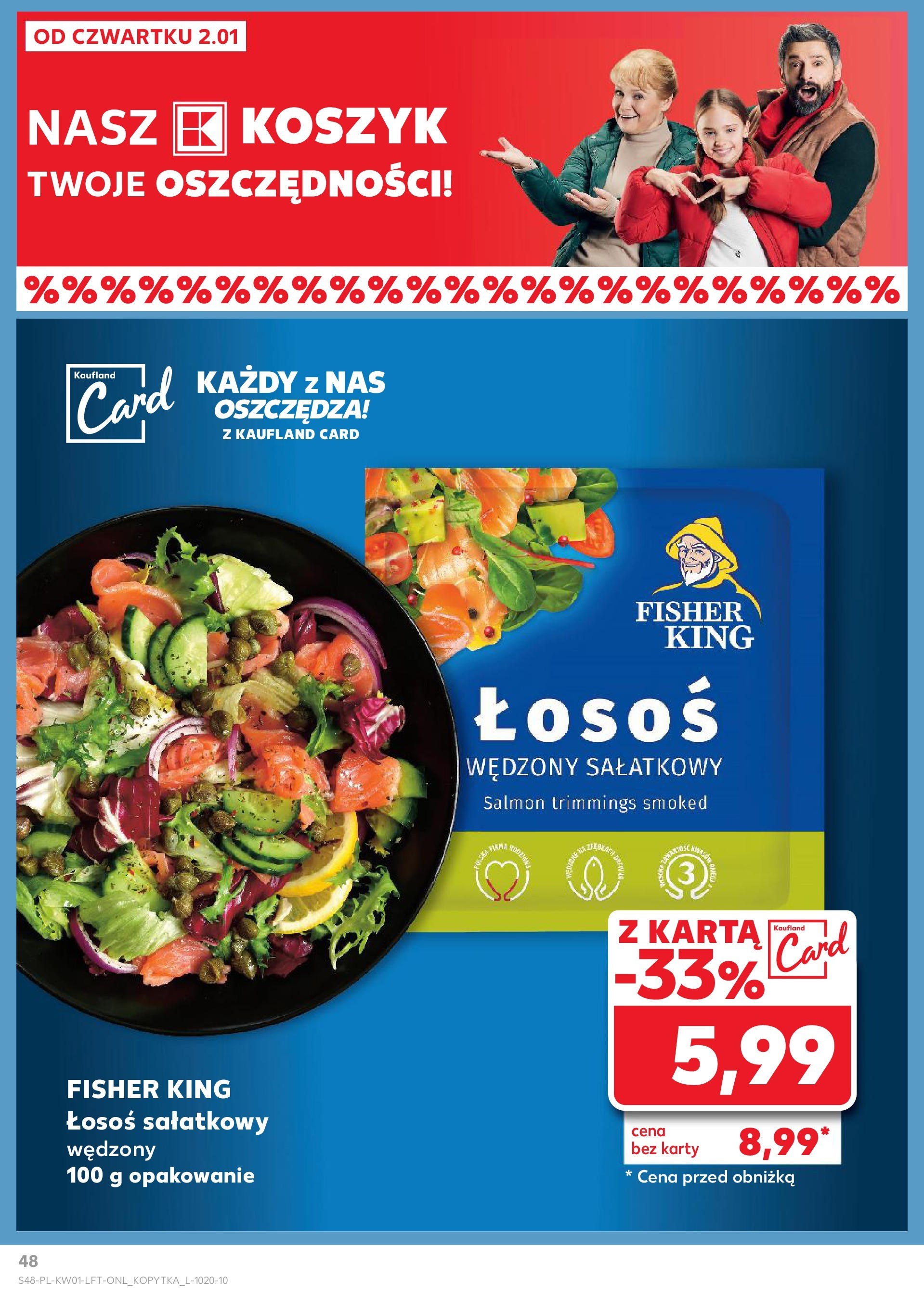 Kaufland gazetka od 02.01.2025 - od jutra PDF | Strona: 48 | Produkty: Karta, Łosoś wędzony, Łosoś, Kopytka