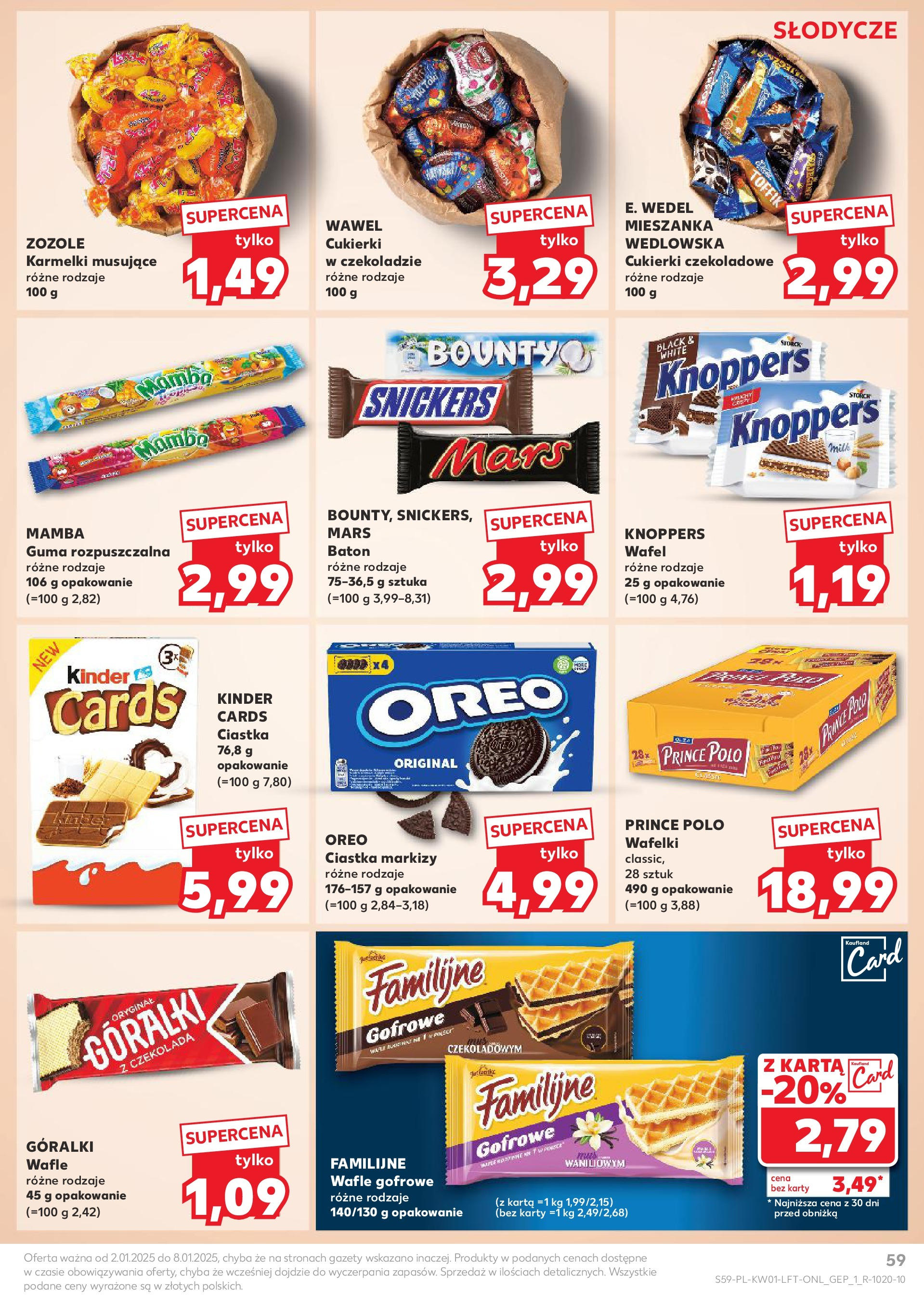 Kaufland gazetka od 02.01.2025 - od jutra PDF | Strona: 59 | Produkty: Wafle, Baton, Cukierki, Ciastka