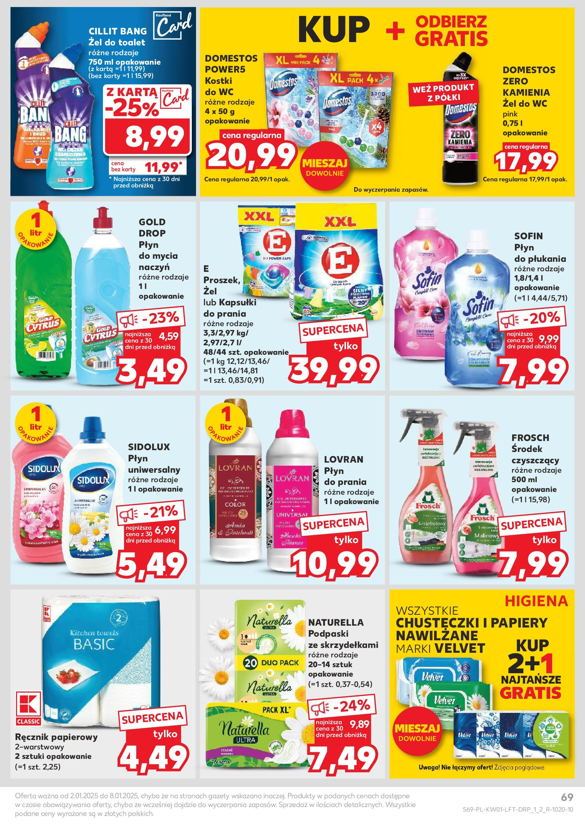 Kaufland gazetka od 02.01.2025 - od jutra PDF | Strona: 69 | Produkty: Karta, Podpaski, Domestos, Ręcznik papierowy