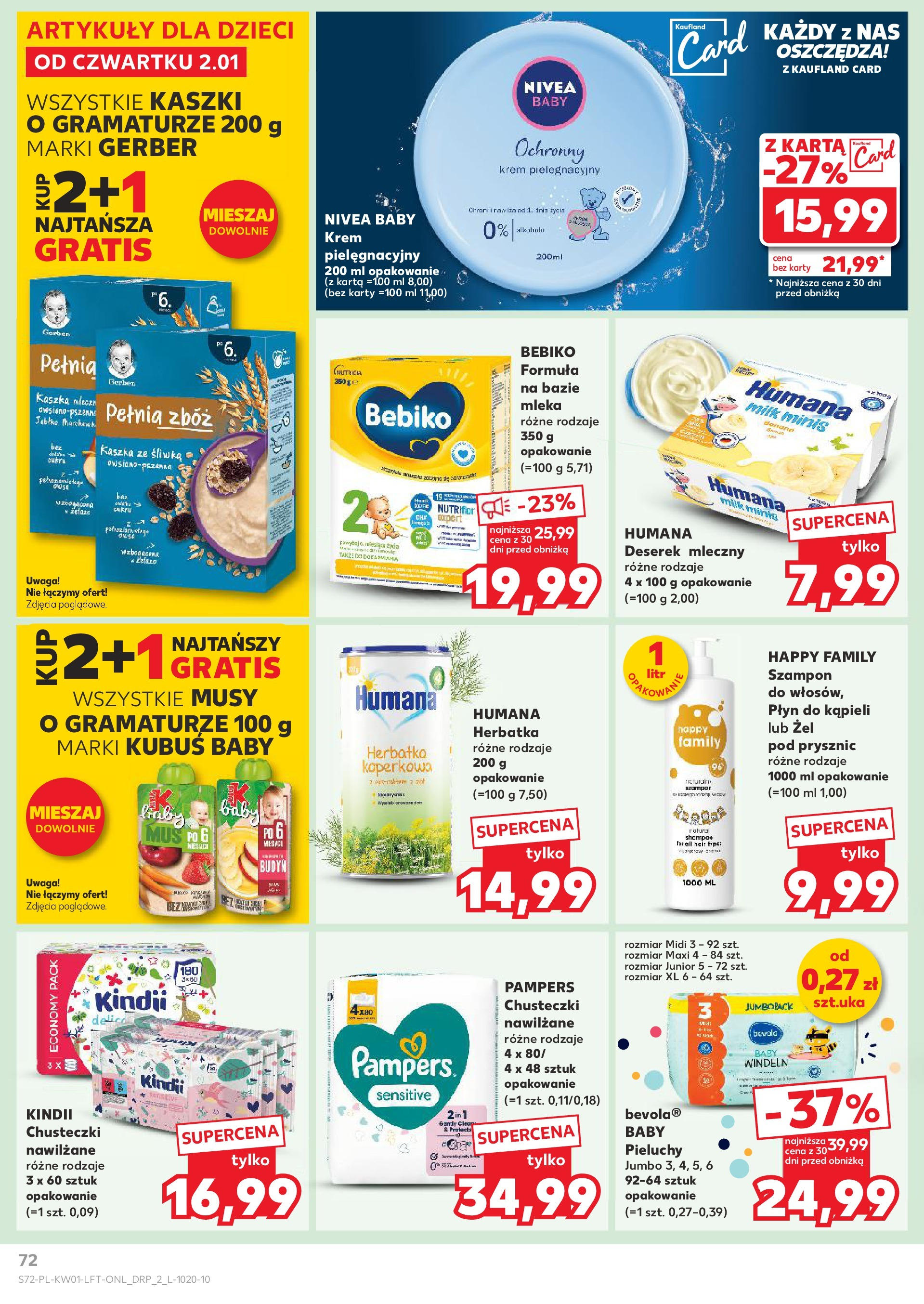 Kaufland gazetka od 02.01.2025 - od jutra PDF | Strona: 72 | Produkty: Karta, Mleka, Pampers, Płyn do kąpieli