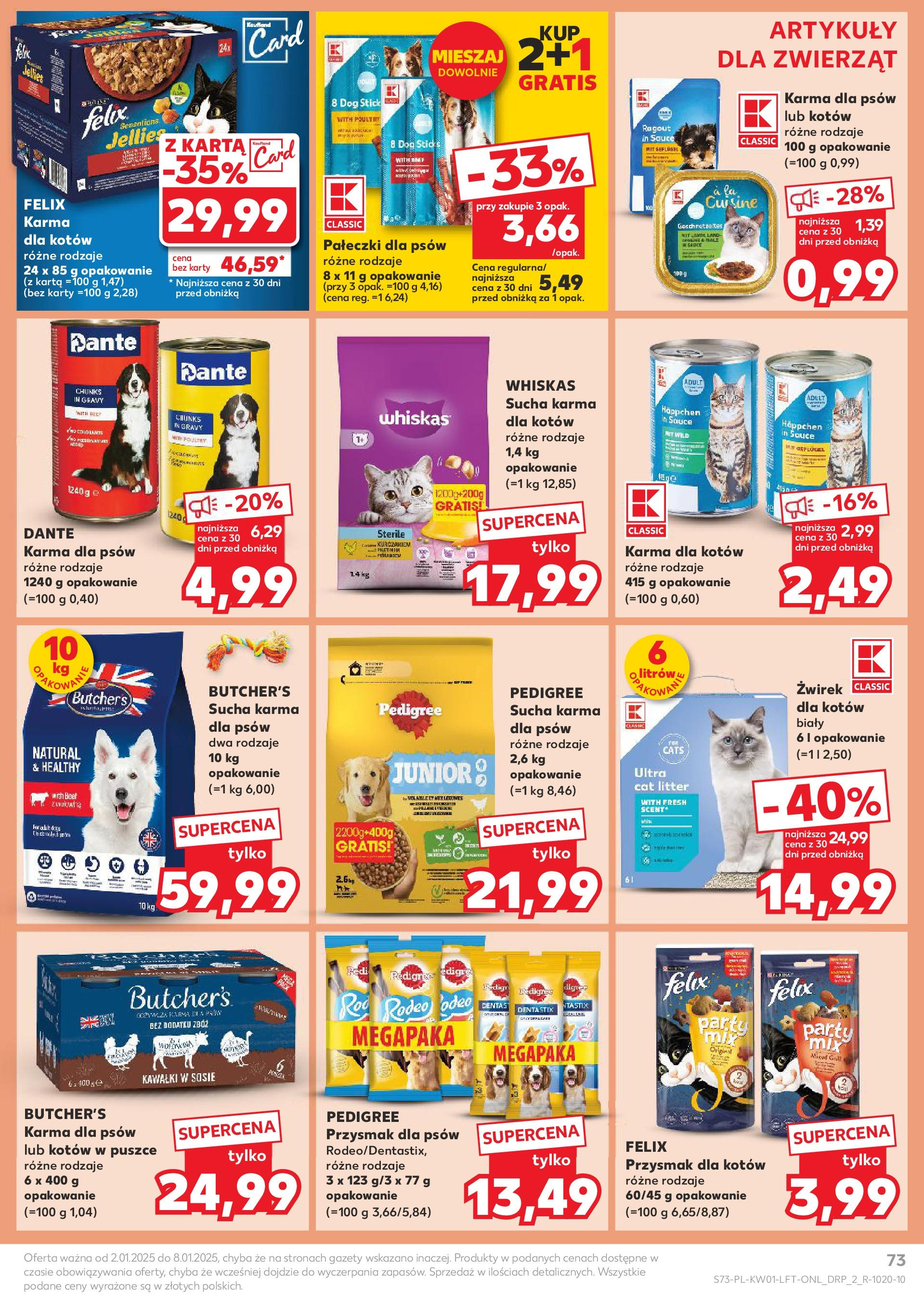 Kaufland gazetka od 02.01.2025 - od jutra PDF | Strona: 73 | Produkty: Karta, Pedigree, Karma dla kotów, Karma dla psów