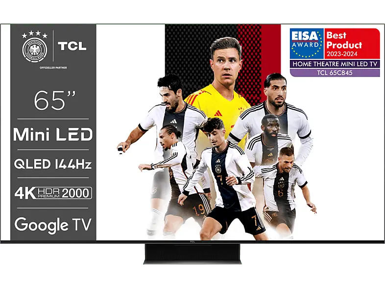 TCL 65C845 (65 Zoll, QLED Mini LED TV, Smart Google 144Hz Motion Clarity Pro, Sprachassistent); QLED TV