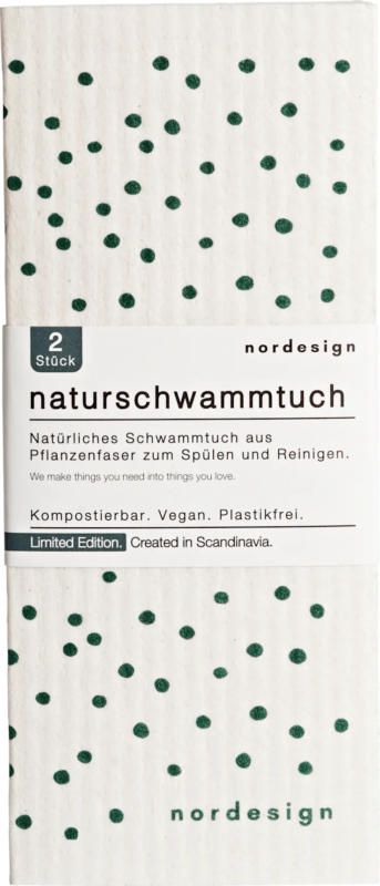 nordesign Naturschwammtuch-Set aus Zellulose/Baumwolle, salbei/weiß (17,2x20 cm)