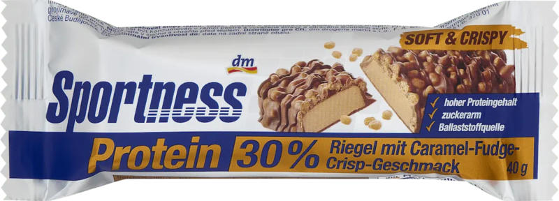 Sportness Proteinriegel 30%, Caramel Fugde Crisp Geschmack