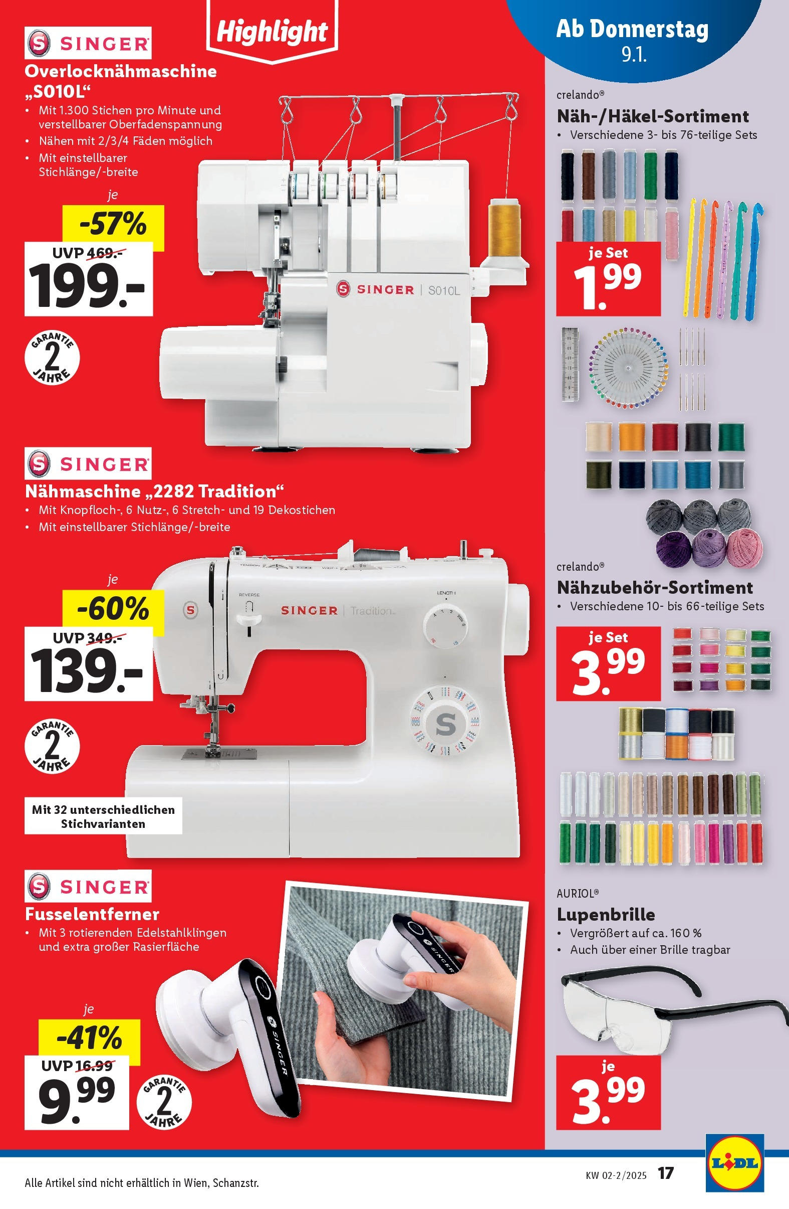 Lidl Flugblatt - Wien ab 09.01.2025 - Angebote ab donnerstag | Seite: 17 | Produkte: Brille, Nähmaschine