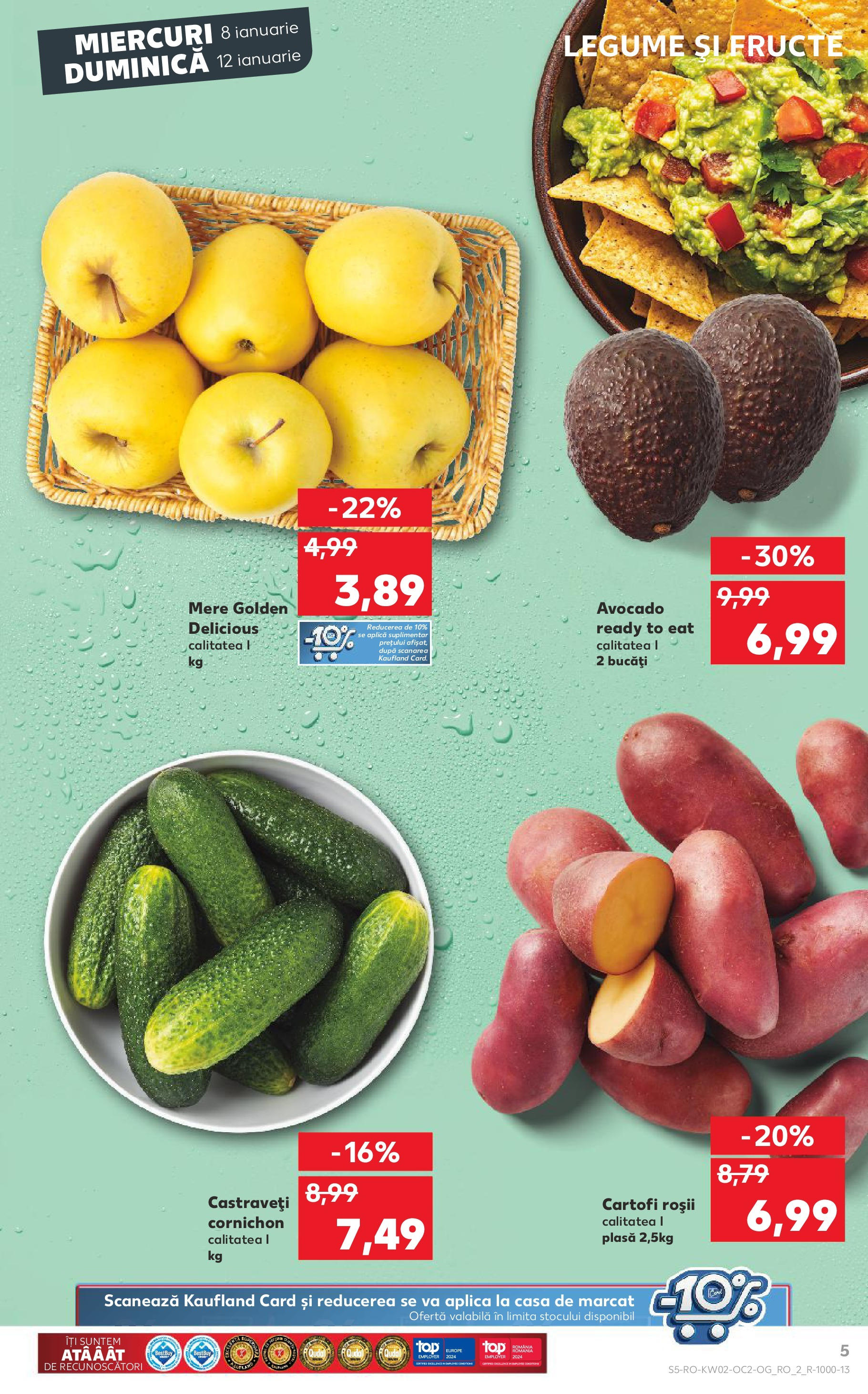 Catalog Kaufland - Târgovişte 08.01.2025 - Revista si Oferta | Pagină: 5 | Produse: Castraveți, Avocado, Cartofi, Fructe