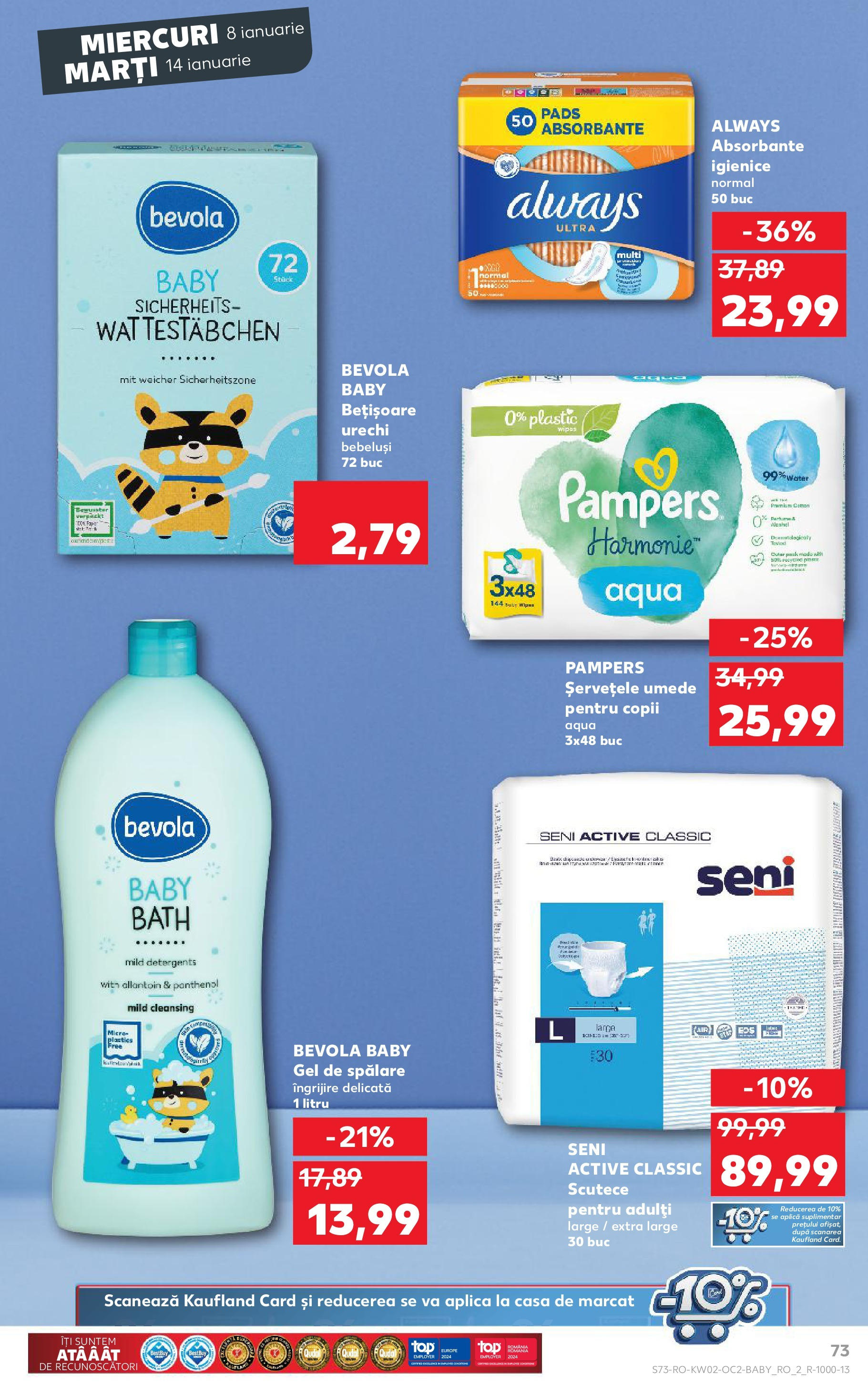 Catalog Kaufland - Târgovişte 08.01.2025 - Revista si Oferta | Pagină: 73 | Produse: Șervețele umede, Absorbante, Scutece