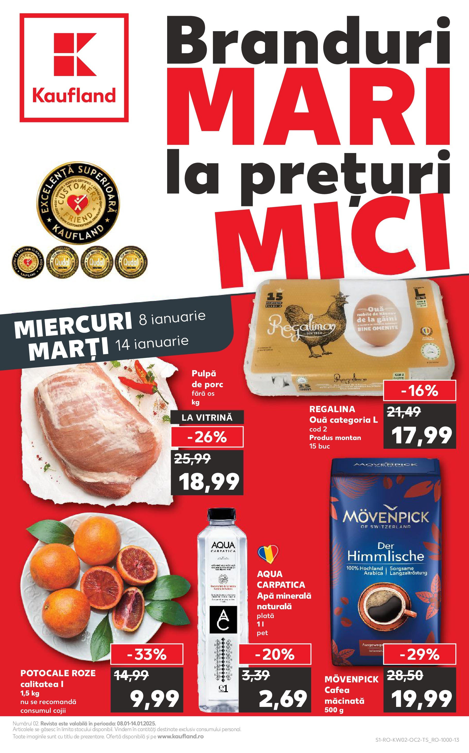 Catalog Kaufland - Târgovişte 08.01.2025 - Revista si Oferta | Pagină: 1 | Produse: Vitrină, Ouă, Cafea, Apă