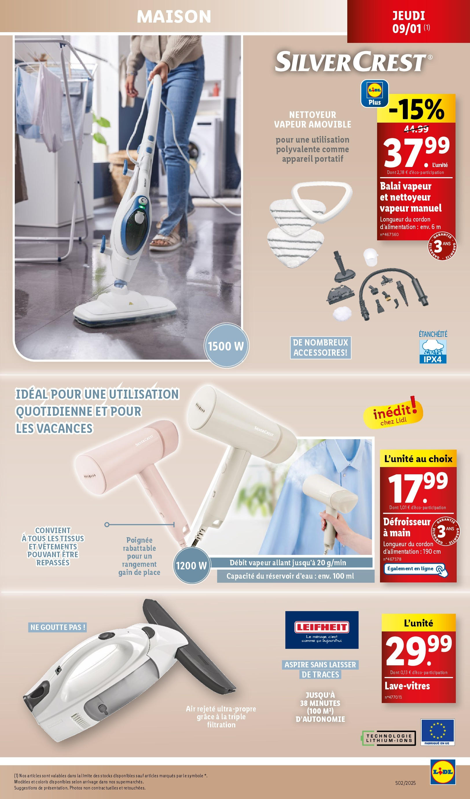 Catalogue LIDL du 06/01/2025 | Promo prospectus en ligne | Page: 45 | Produits: Nettoyeur vapeur, Réservoir d'eau, Balai, Vêtements