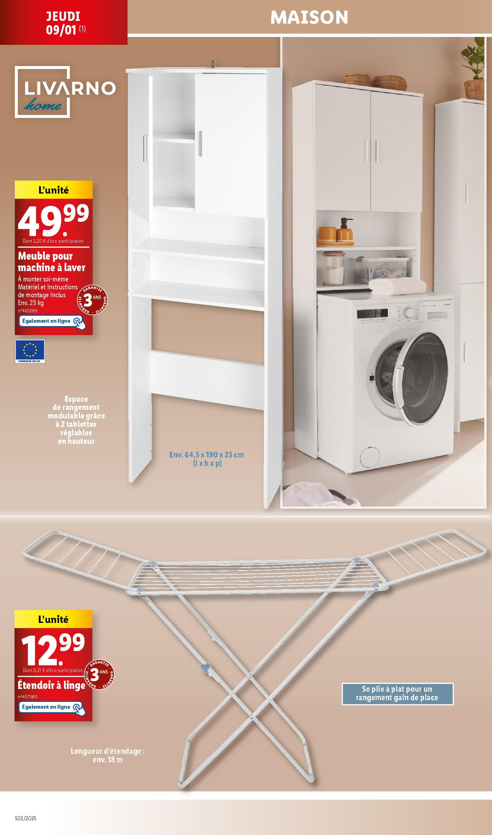 Catalogue LIDL du 06/01/2025 | Promo prospectus en ligne | Page: 46 | Produits: Meuble, Machine à laver, Étendoir à linge, Étendoir