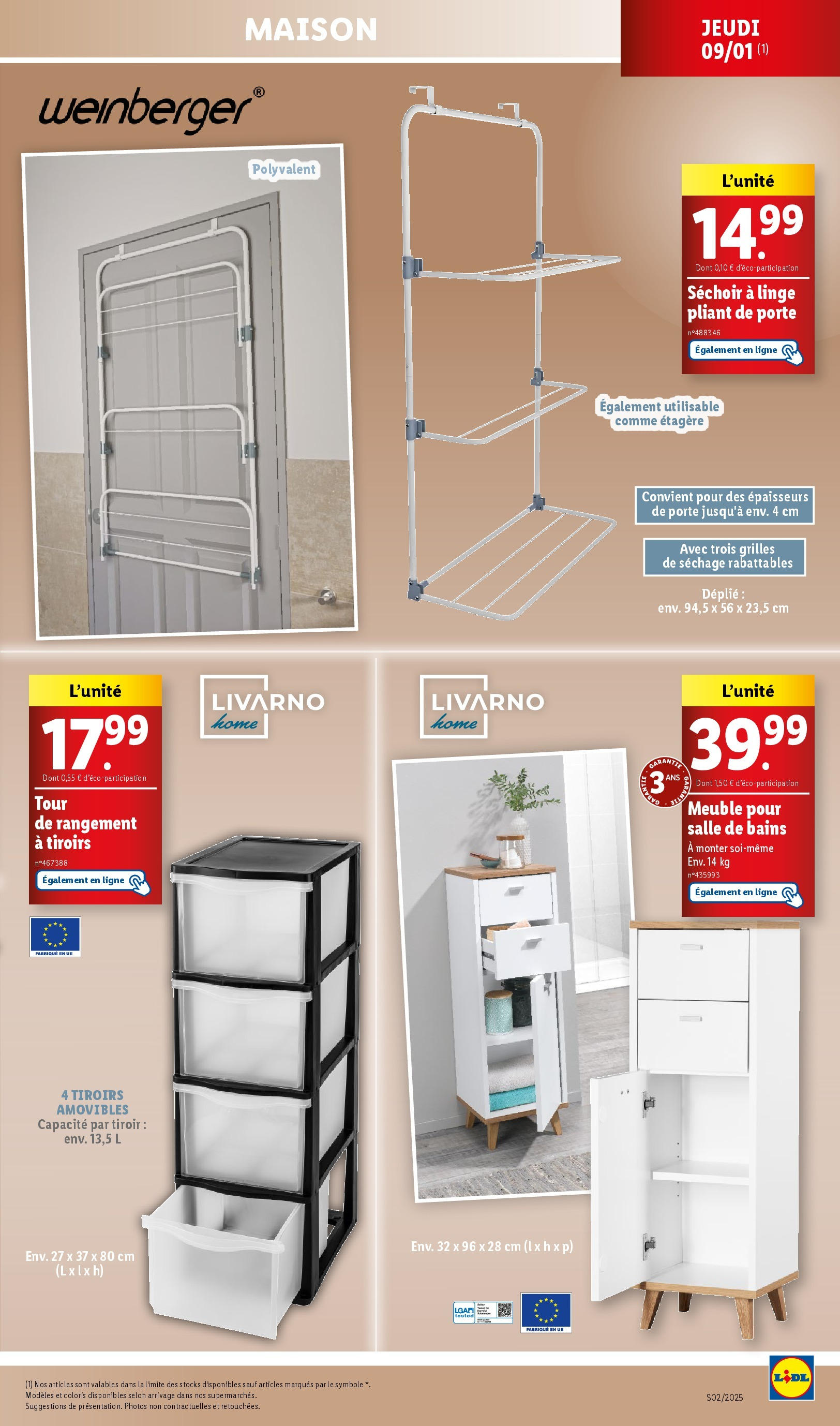 Catalogue LIDL du 06/01/2025 | Promo prospectus en ligne | Page: 47 | Produits: Séchoir, Étagère, Sechoir à linge, Tiroirs