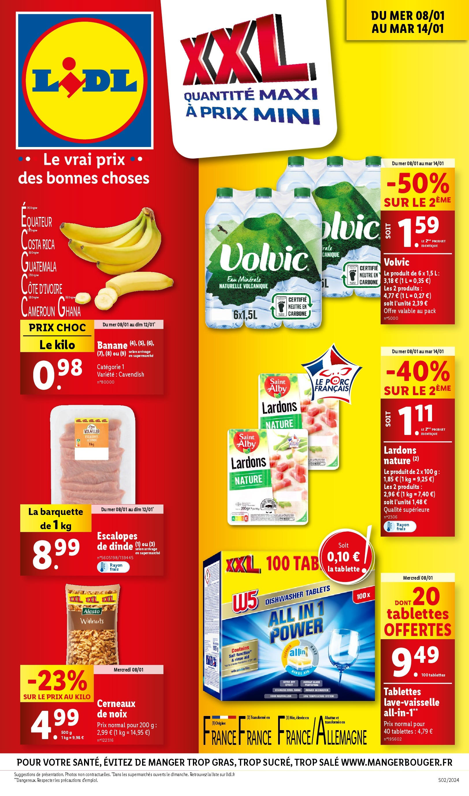 Catalogue LIDL du 07/01/2025 | Promo prospectus en ligne | Page: 1 | Produits: Lardons, Banane, Porc, Noix