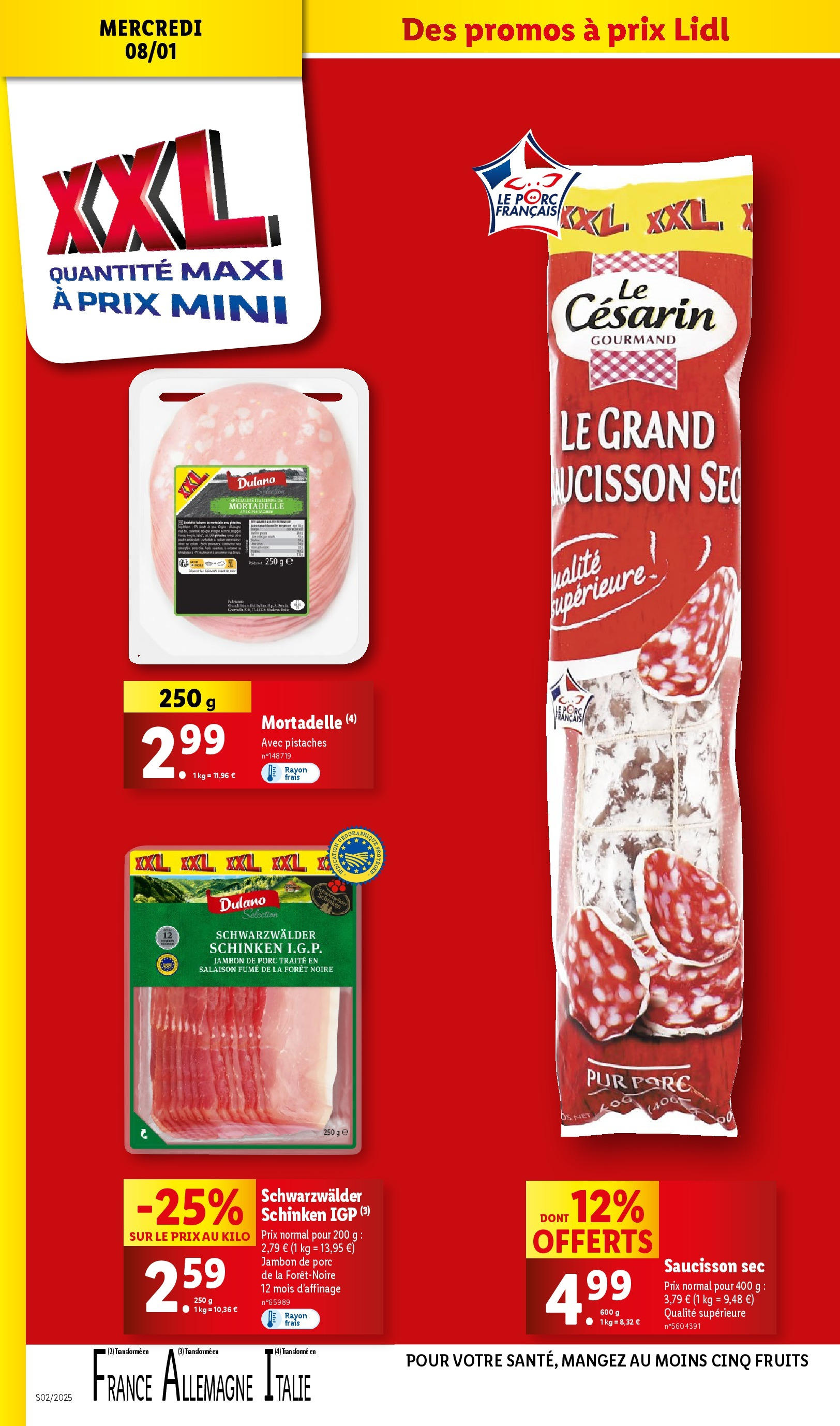 Catalogue LIDL du 07/01/2025 | Promo prospectus en ligne | Page: 8 | Produits: Saucisson, Saucisson sec, Pistaches, Porc