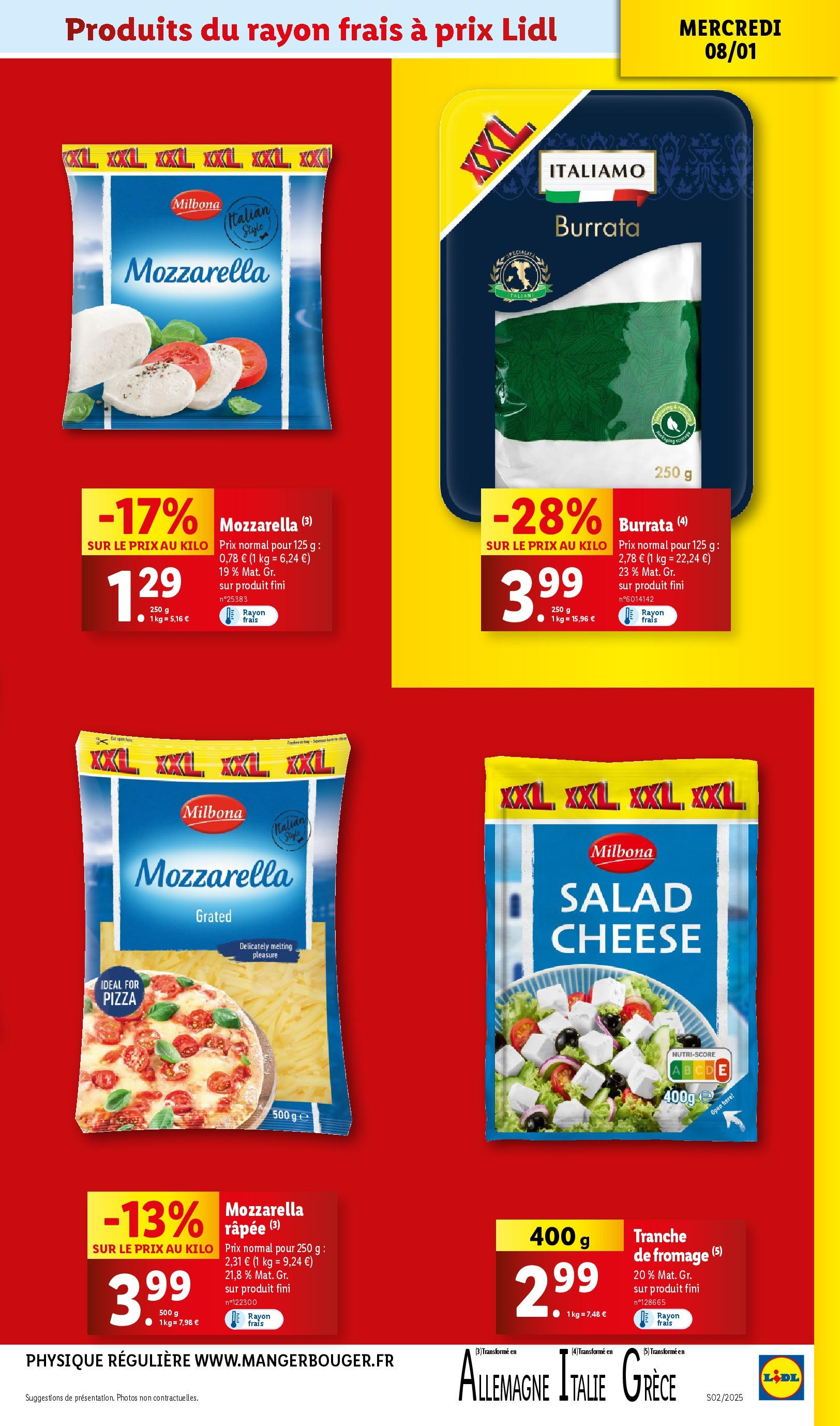 Catalogue LIDL du 07/01/2025 | Promo prospectus en ligne | Page: 13 | Produits: Mozzarella râpée, Mozzarella, Fromage, Pizza