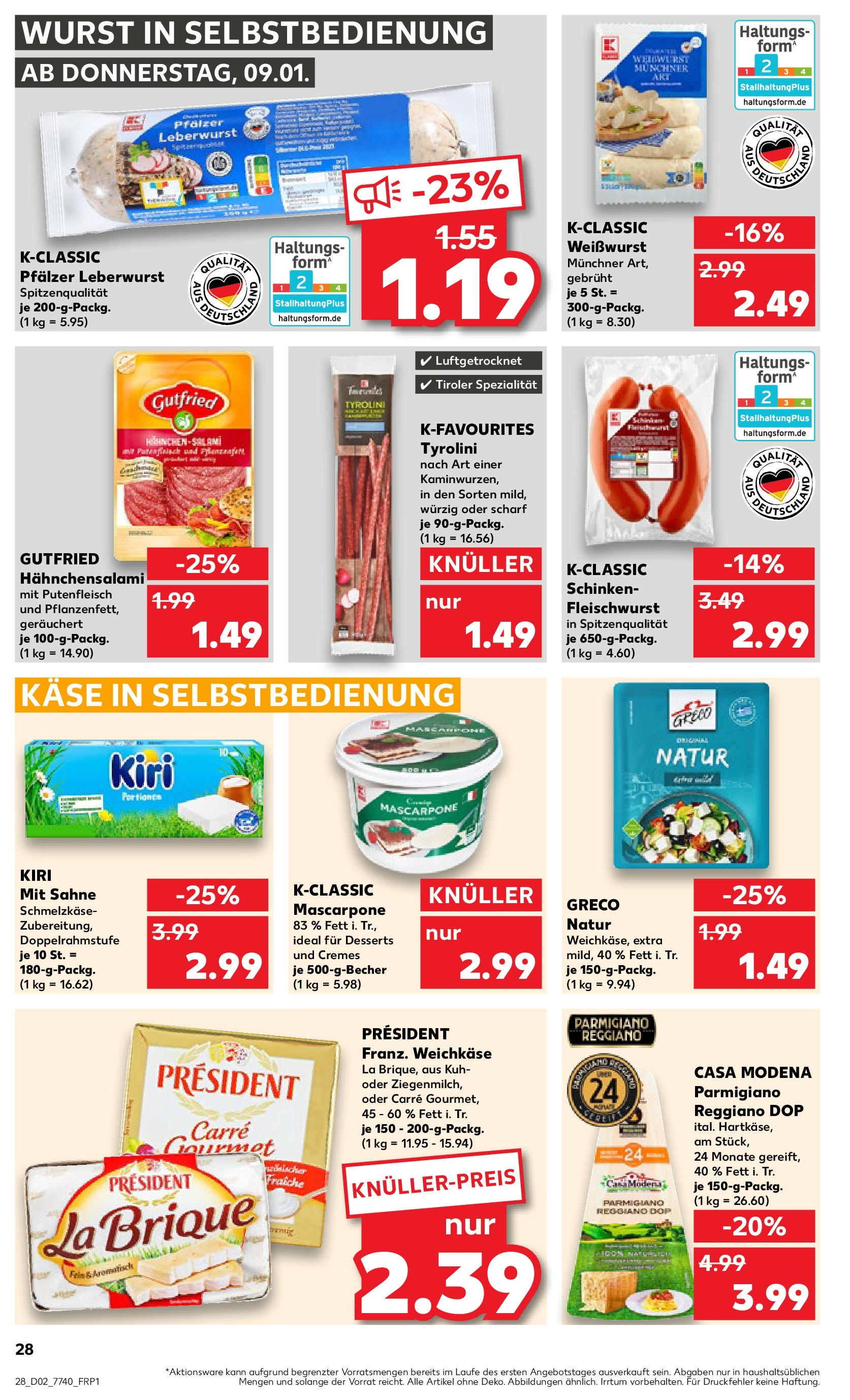 Kaufland - Nürnberg, Fürther Straße 187 (ab 09.01.2025) » Angebote Online zum Blättern | Seite: 28 | Produkte: Mascarpone, Weißwurst, Schinken, Sahne