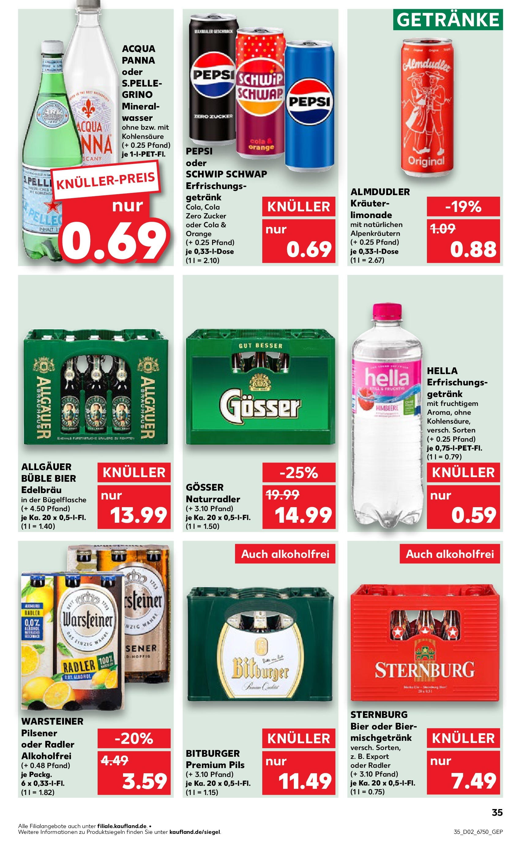 Kaufland - Berlin-Reinickendorf, Ollenhauerstraße 122 (ab 09.01.2025) » Angebote Online zum Blättern | Seite: 35 | Produkte: Pils, Schwip schwap, Wasser, Pepsi