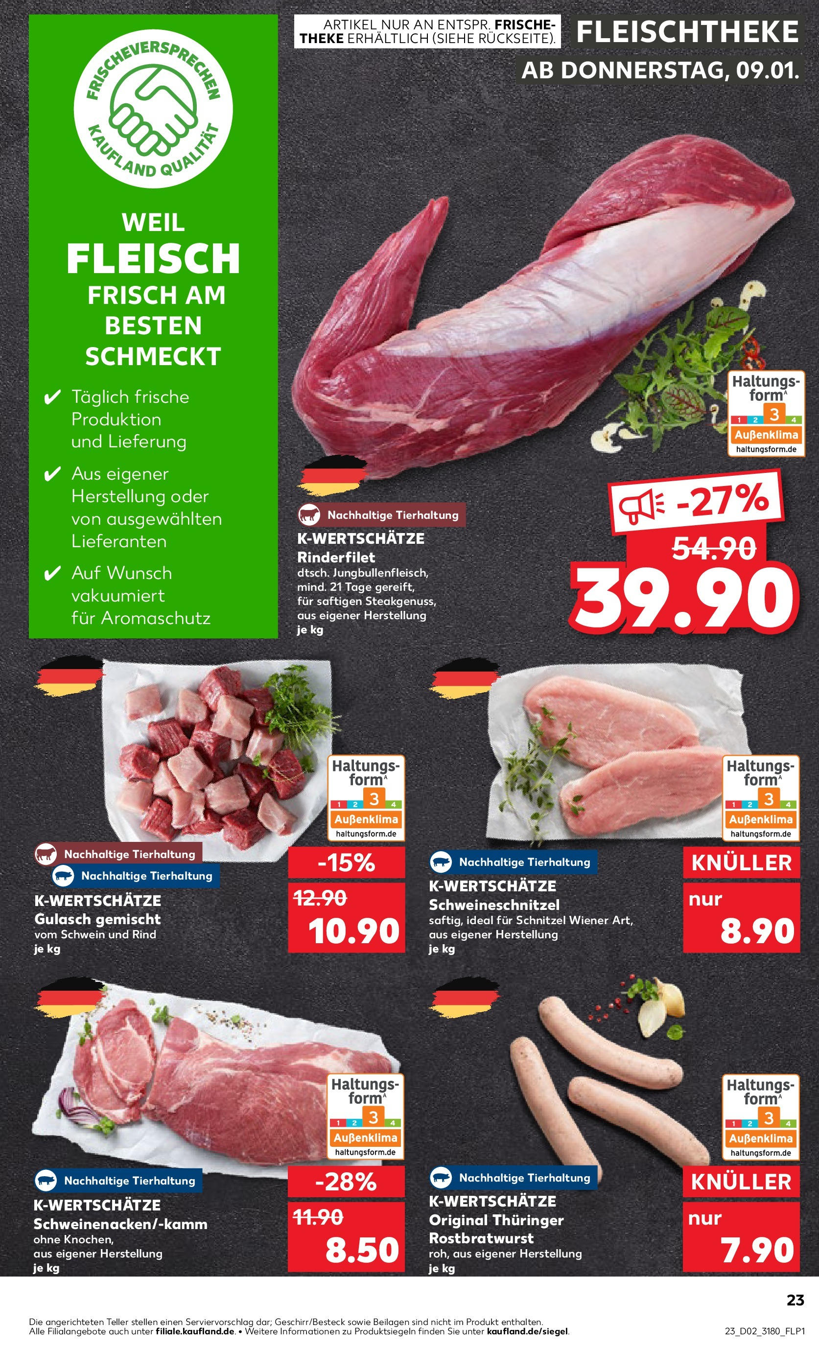 Kaufland - Ahrensfelde, Landsberger Chaussee 17 (ab 09.01.2025) » Angebote Online zum Blättern | Seite: 23 | Produkte: Theke, Rinderfilet, Gulasch, Fleisch