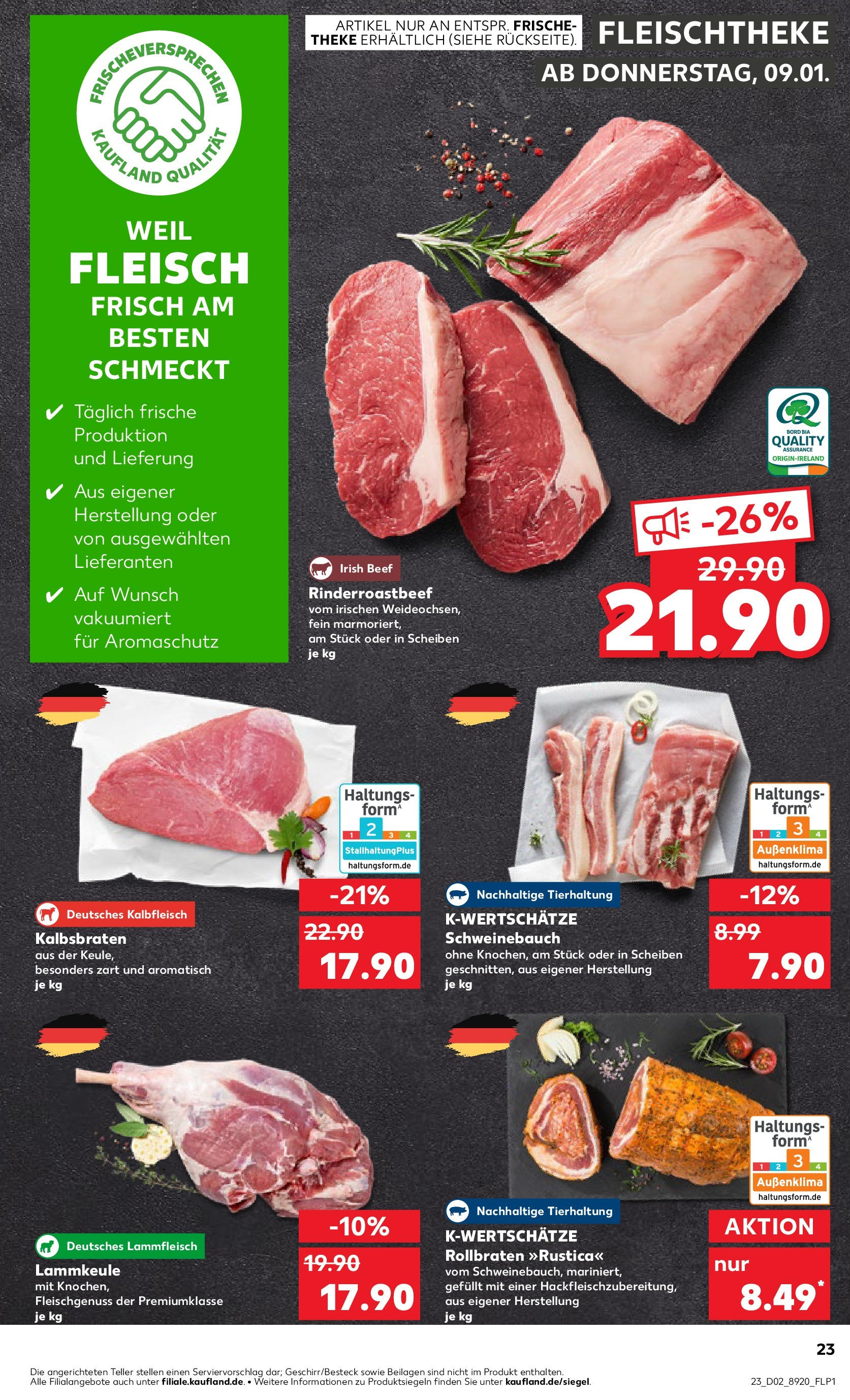 Kaufland - Berlin-Britz, Gutschmidtstraße 19 (ab 09.01.2025) » Angebote Online zum Blättern | Seite: 23 | Produkte: Lammkeule, Theke, Schweinebauch, Fleisch