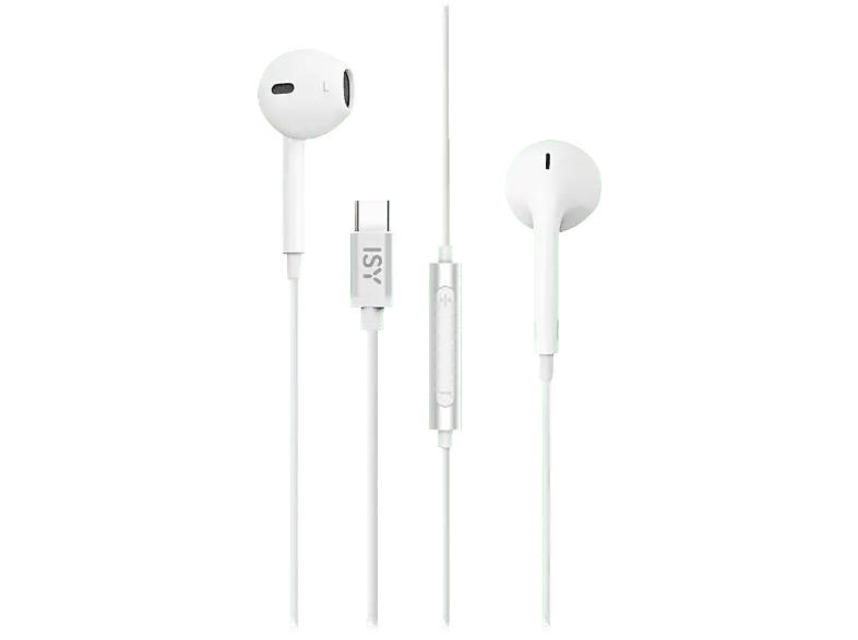 ISY IIE 1200-WT Kabelgebundenes In-Ear-Headset, Typ-C, Wired In-Ear Headset, Type-C, Bedienelement am Kabel; Kopfhörer