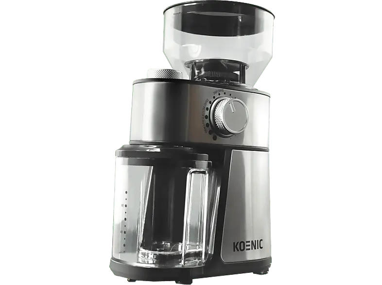 Koenic KGC 2221 M Kaffeemühle (Edelstahl- Schwarz, 200 Watt, Scheibenmahlwerk (Einstellbare Kaffeemenge von 2-14 Tassen))