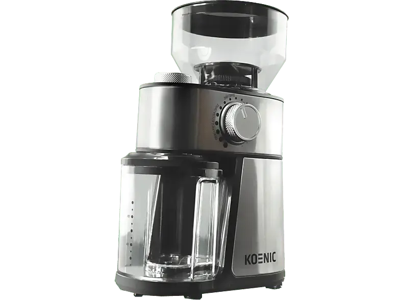 Koenic KGC 2221 M Kaffeemühle (Edelstahl- Schwarz, 200 Watt, Scheibenmahlwerk (Einstellbare Kaffeemenge von 2-14 Tassen))