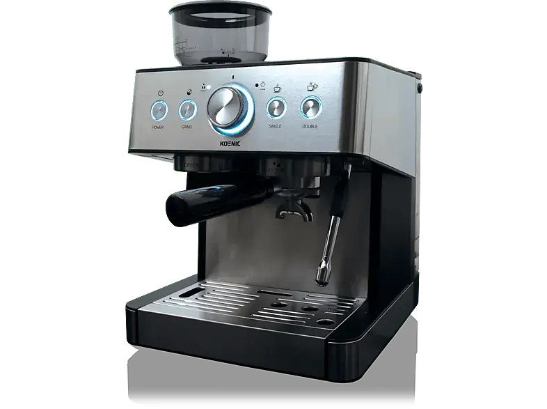 Koenic KEM 21524 M Espressomaschine (Edelstahl/Schwarz, Integriertes Mahlwerk, 1650 Watt, 15 bar)