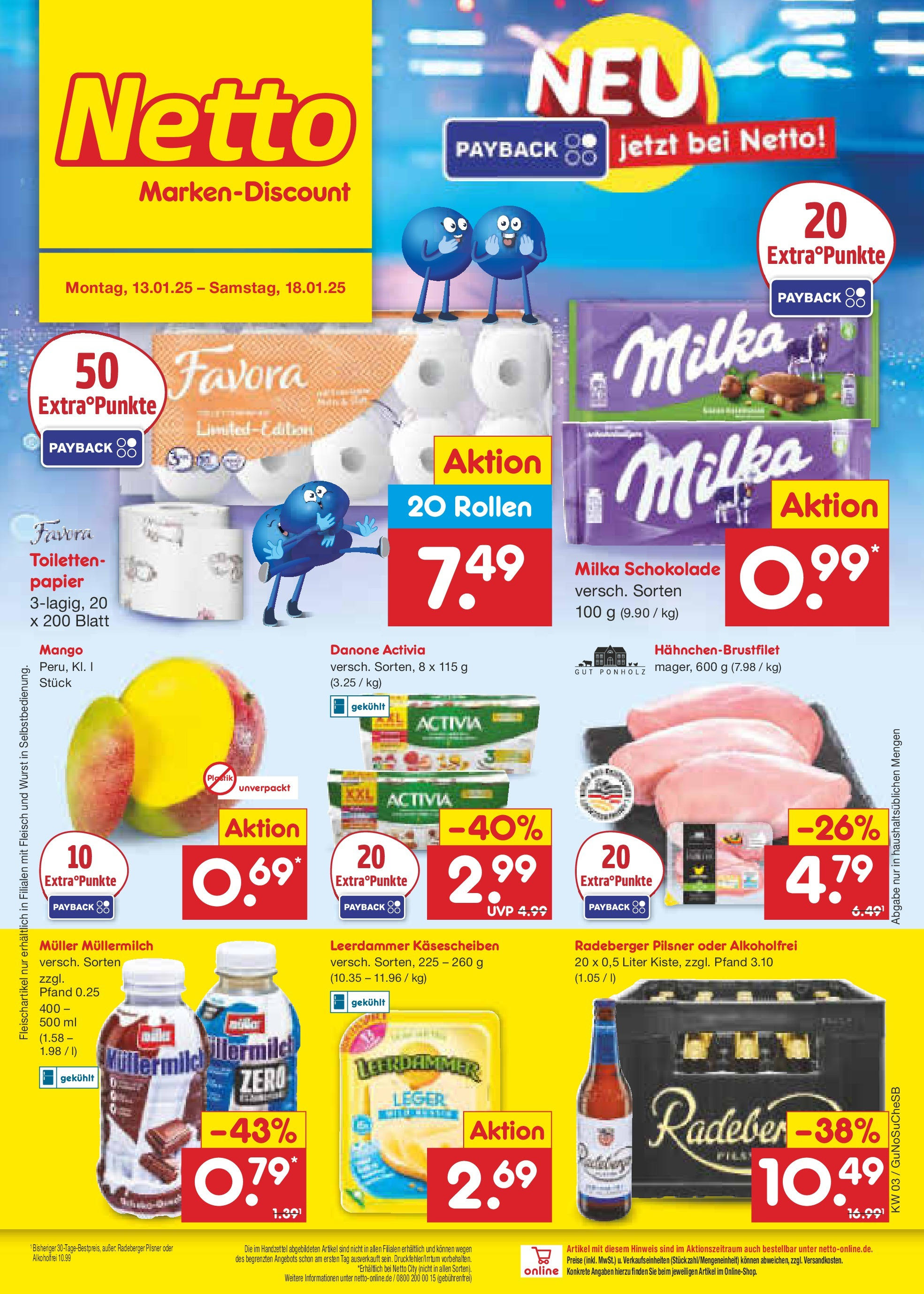 Netto Marken-Discount - Netto: Wochenangebote (ab 12.01.2025) » Angebote | Seite: 1 | Produkte: Activia, Milka, Leerdammer, Radeberger pilsner