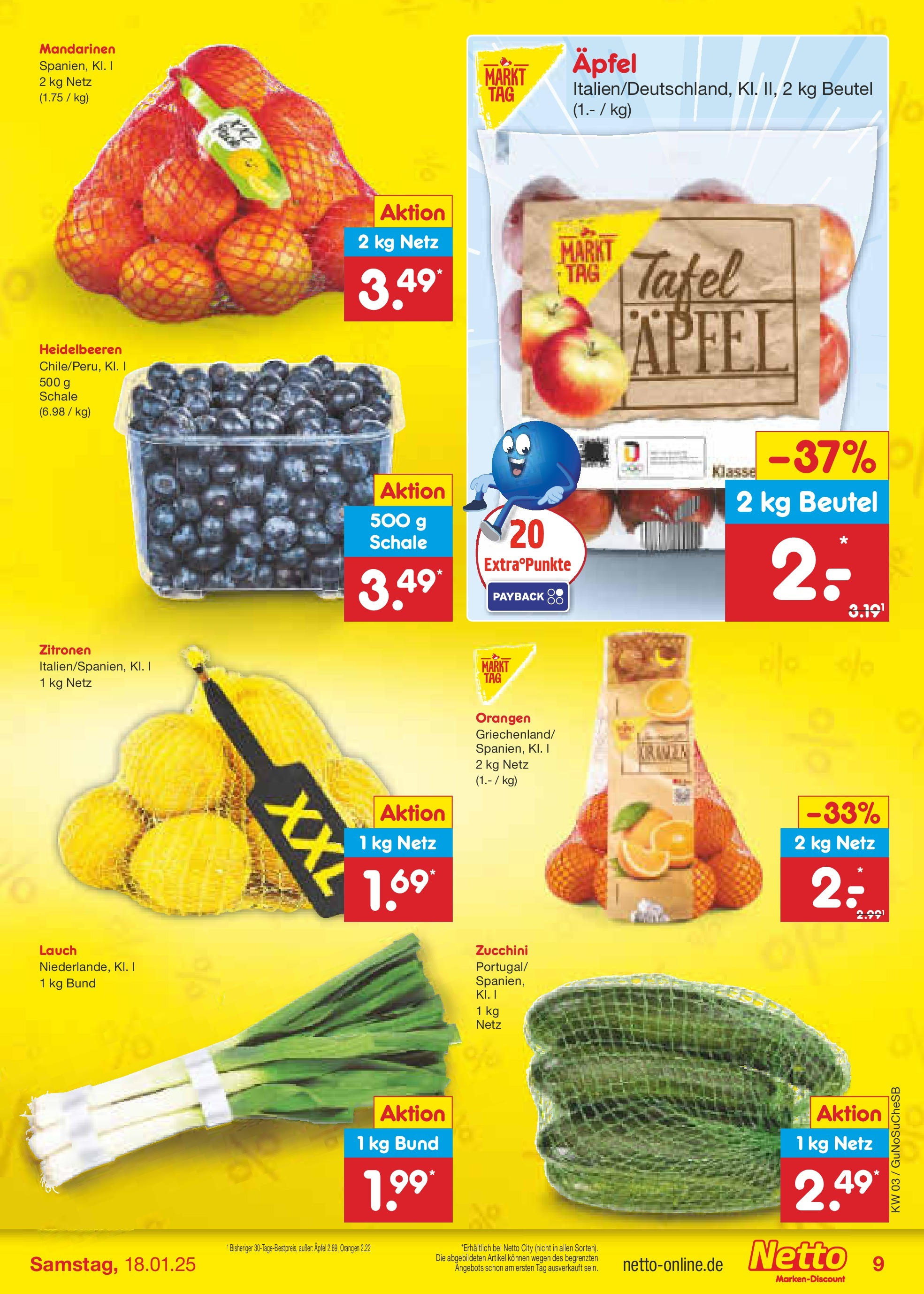 Netto Marken-Discount - Netto: Wochenangebote (ab 12.01.2025) » Angebote | Seite: 11 | Produkte: Mandarinen, Orangen, Heidelbeeren, Zitronen