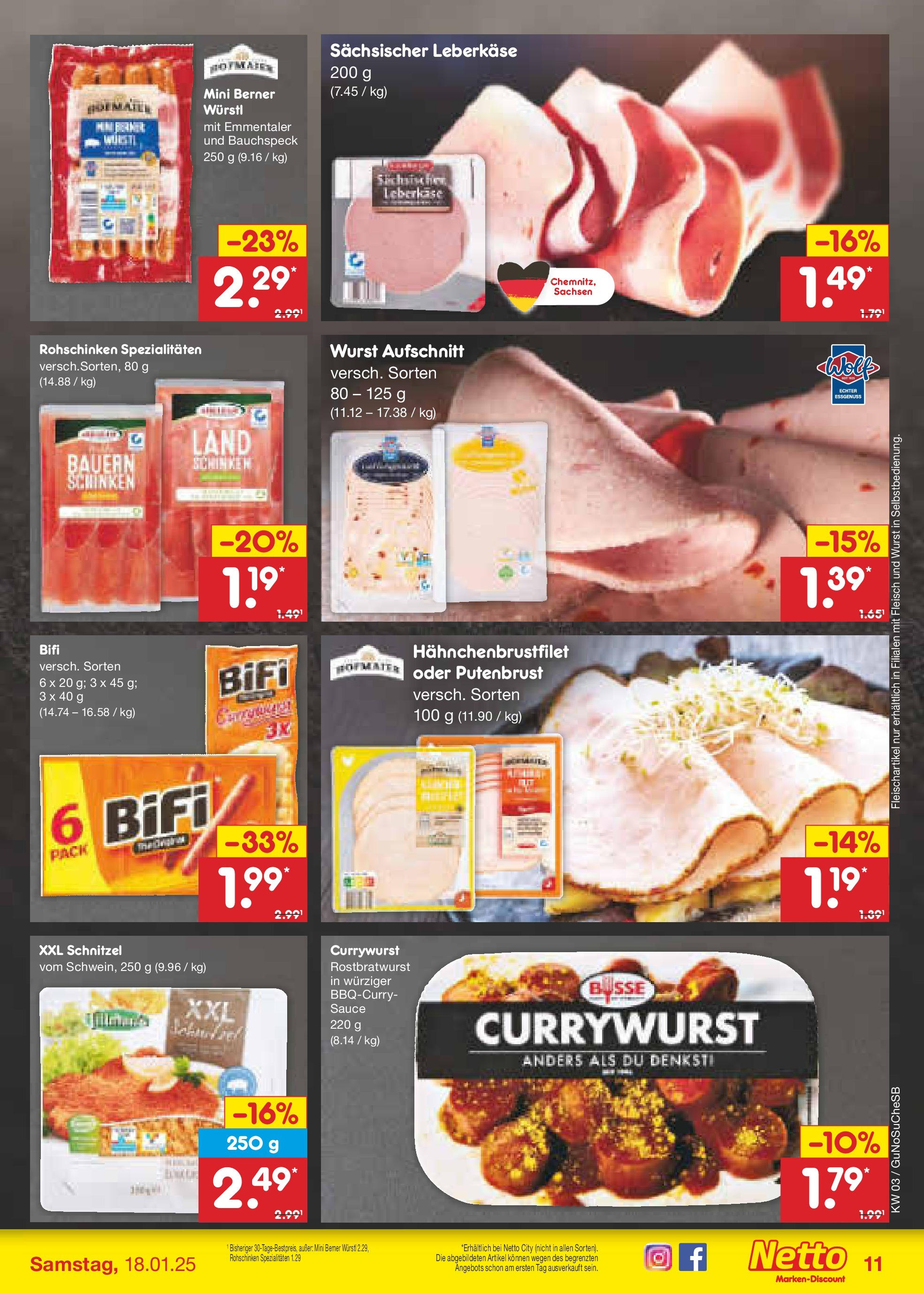 Netto Marken-Discount - Netto: Wochenangebote (ab 12.01.2025) » Angebote | Seite: 17 | Produkte: Bifi, Würstl, Fleisch, Leberkase