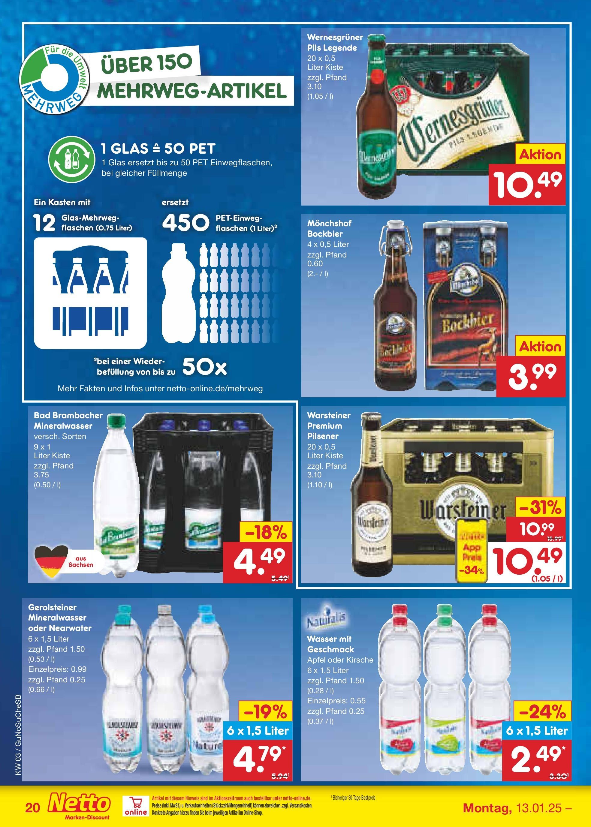 Netto Marken-Discount - Netto: Wochenangebote (ab 12.01.2025) » Angebote | Seite: 30 | Produkte: Pils, Wernesgruner, Wasser, Warsteiner