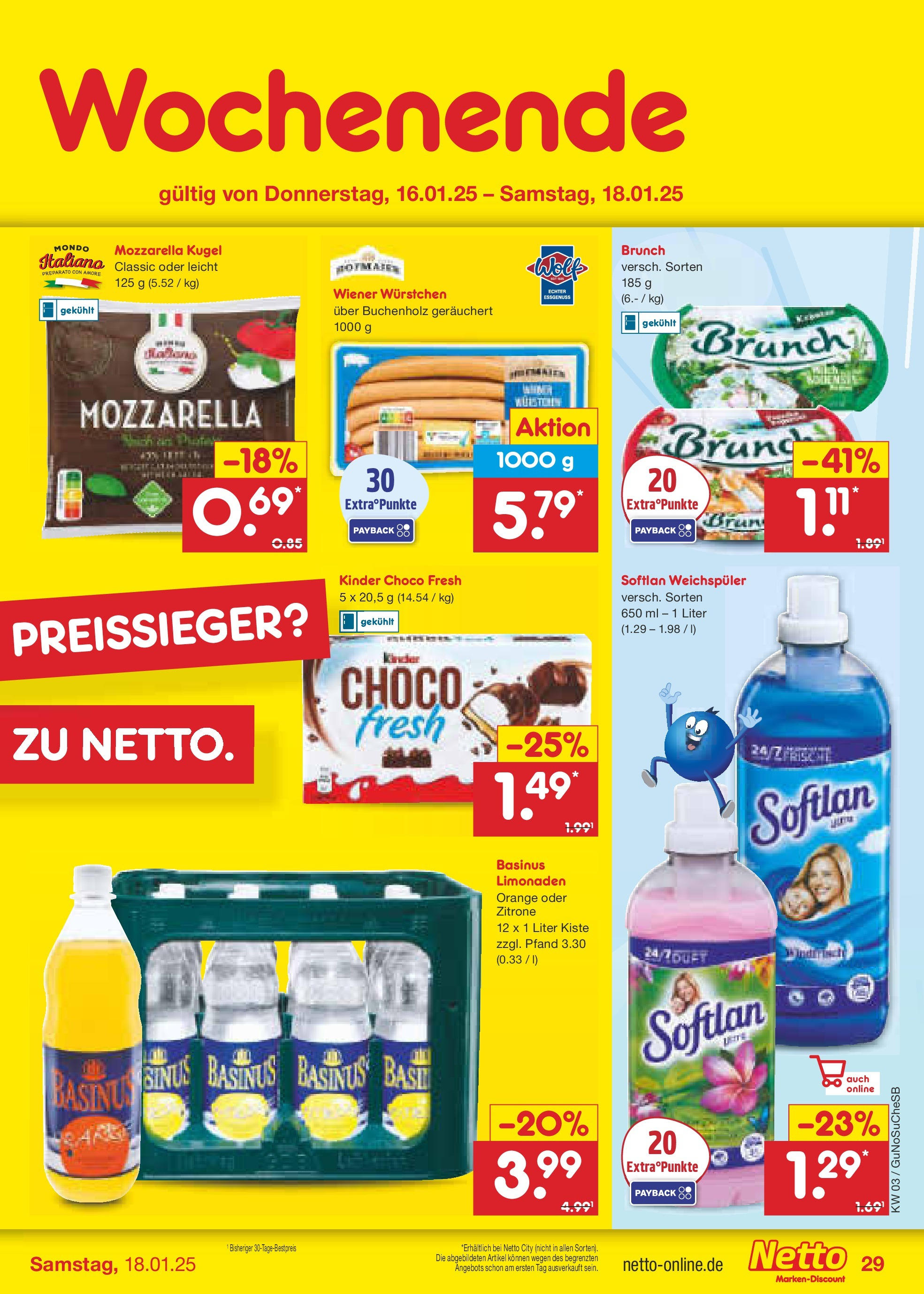 Netto Marken-Discount - Netto: Wochenangebote (ab 12.01.2025) » Angebote | Seite: 43 | Produkte: Wiener wurstchen, Mozzarella, Weichspüler, Zitrone