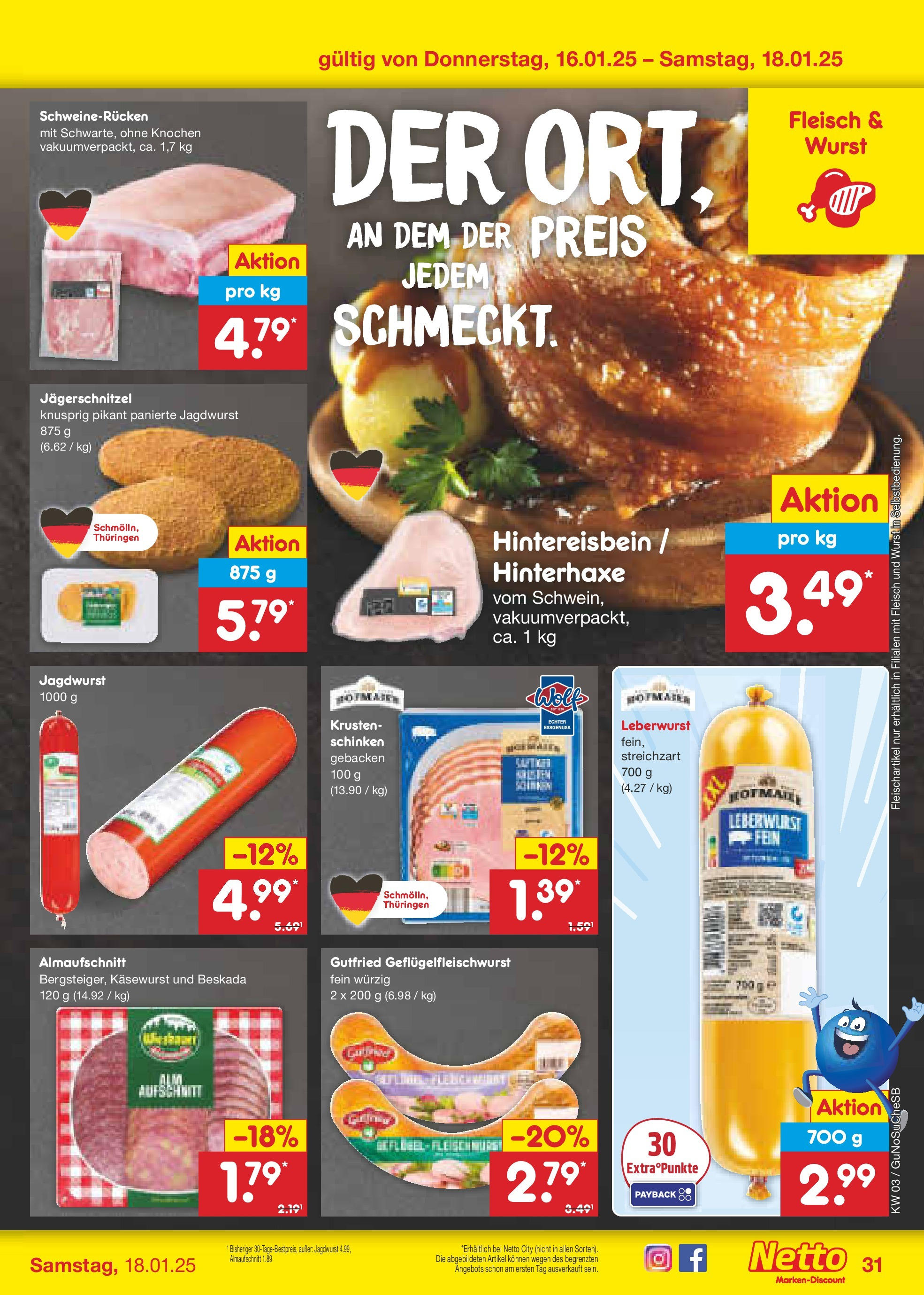 Netto Marken-Discount - Netto: Wochenangebote (ab 12.01.2025) » Angebote | Seite: 45 | Produkte: Wurst, Schweinerucken, Schinken, Fleisch