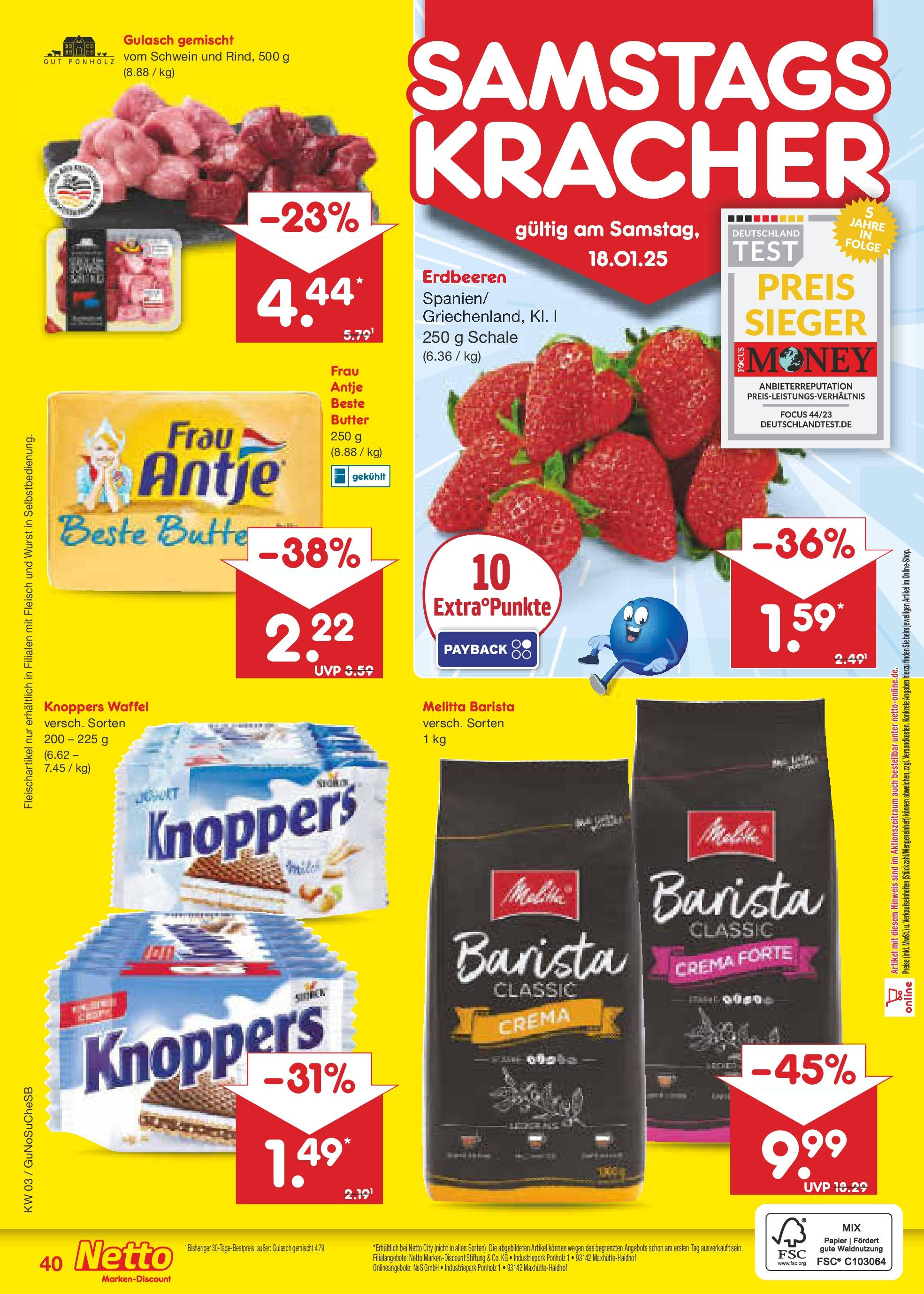 Netto Marken-Discount - Netto: Wochenangebote (ab 12.01.2025) » Angebote | Seite: 56 | Produkte: Butter, Wurst, Knoppers, Erdbeeren