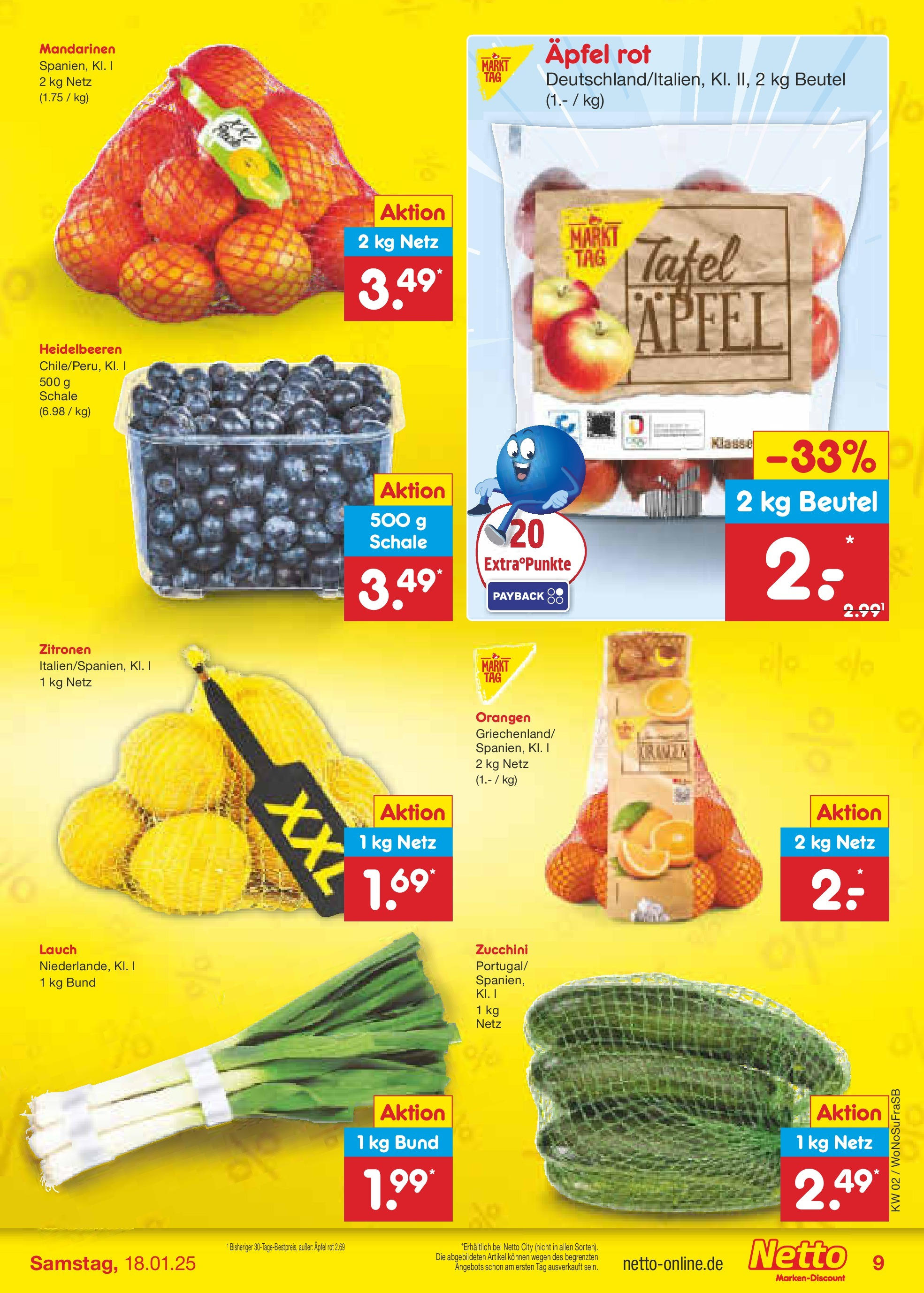 Netto Marken-Discount - Netto: Wochenangebote (ab 12.01.2025) » Angebote | Seite: 11 | Produkte: Mandarinen, Heidelbeeren, Zucchini, Zitronen