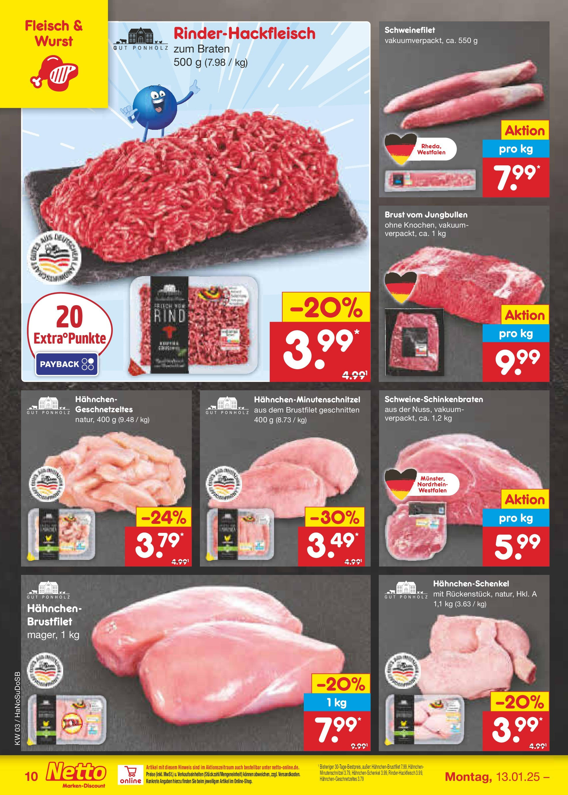 Netto Marken-Discount - Netto: Wochenangebote (ab 12.01.2025) » Angebote | Seite: 16 | Produkte: Hahnchen, Hahnchenschenkel, Schweinefilet, Fleisch