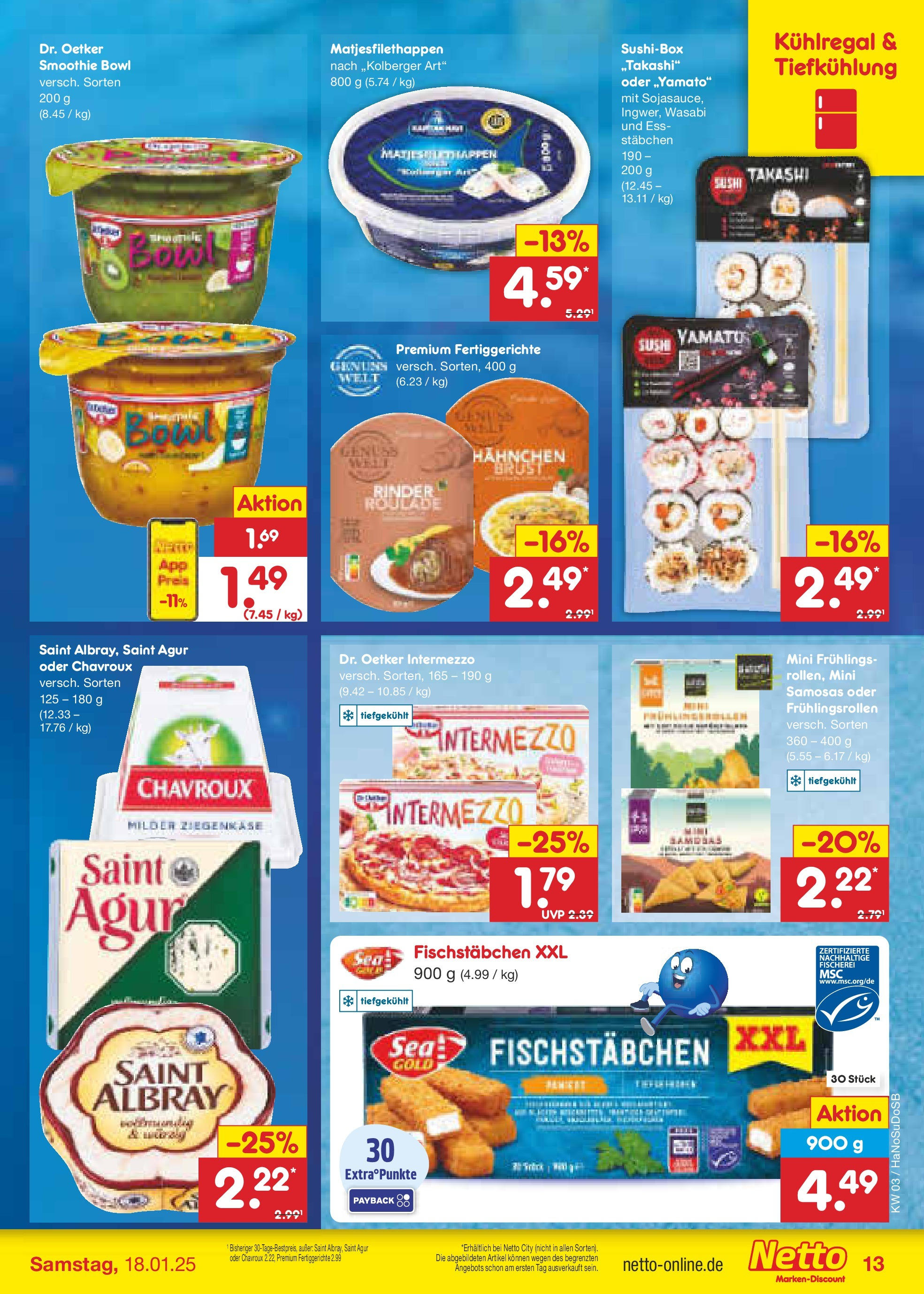 Netto Marken-Discount - Netto: Wochenangebote (ab 12.01.2025) » Angebote | Seite: 21 | Produkte: Hahnchen, Ziegenkäse, Fischstabchen, Fertiggerichte