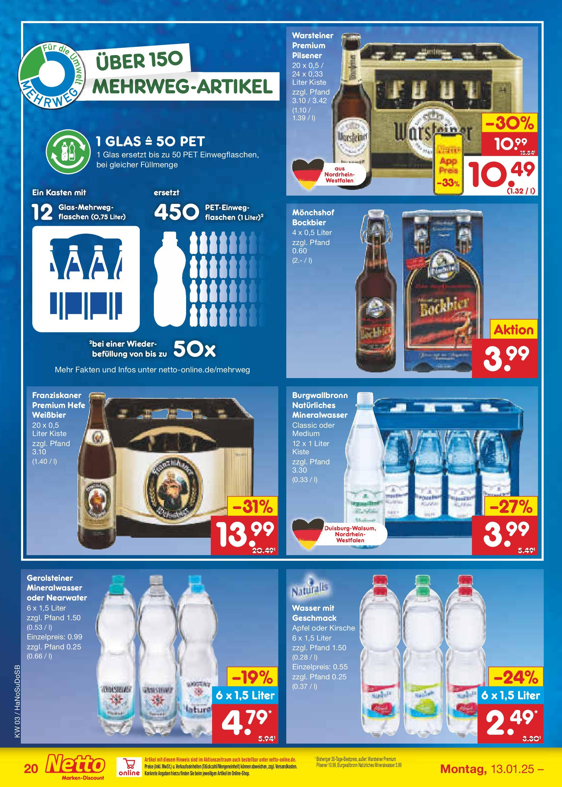 Netto Marken-Discount - Netto: Wochenangebote (ab 12.01.2025) » Angebote | Seite: 30 | Produkte: Monchshof, Weißbier, Äpfel, Warsteiner