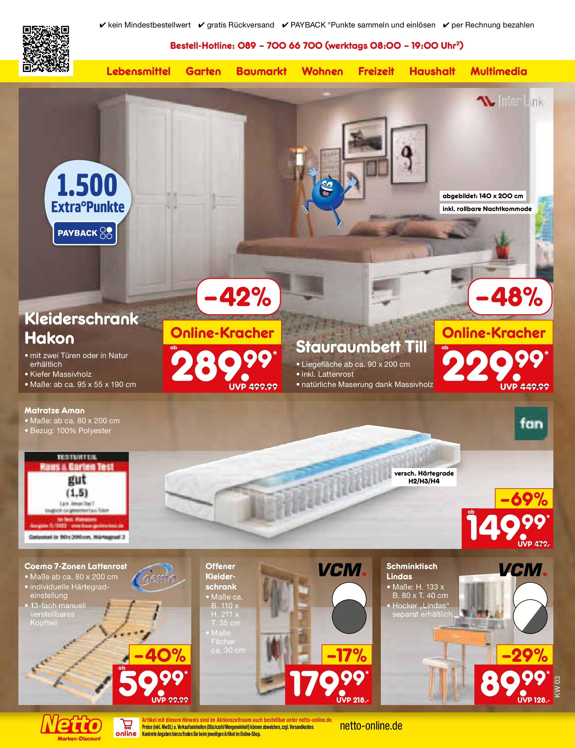 Netto Marken-Discount - Netto: Wochenangebote (ab 12.01.2025) » Angebote | Seite: 35 | Produkte: Hocker, Matratze, Lattenrost, Schrank