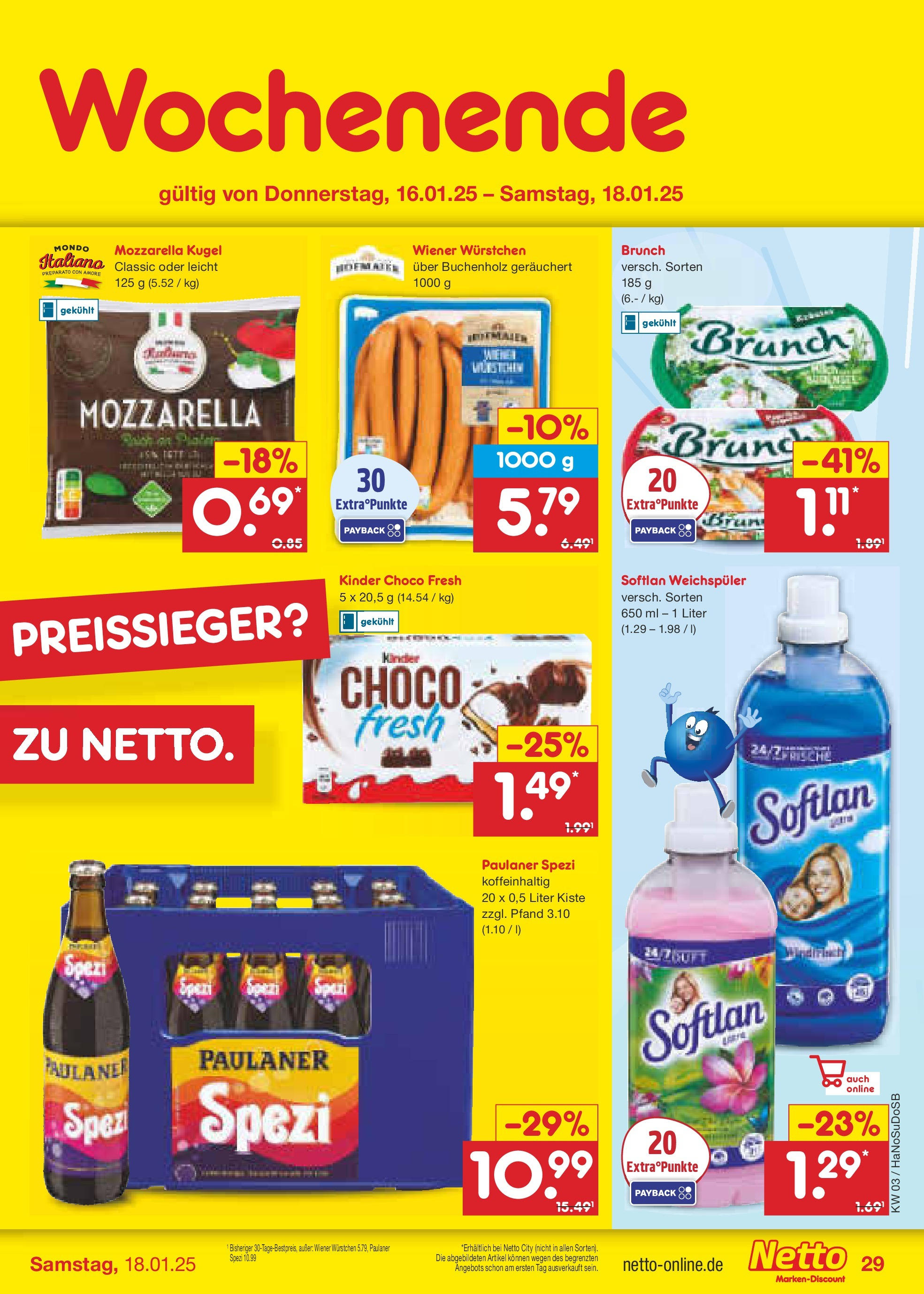 Netto Marken-Discount - Netto: Wochenangebote (ab 12.01.2025) » Angebote | Seite: 43 | Produkte: Wiener wurstchen, Paulaner spezi, Weichspüler, Paulaner