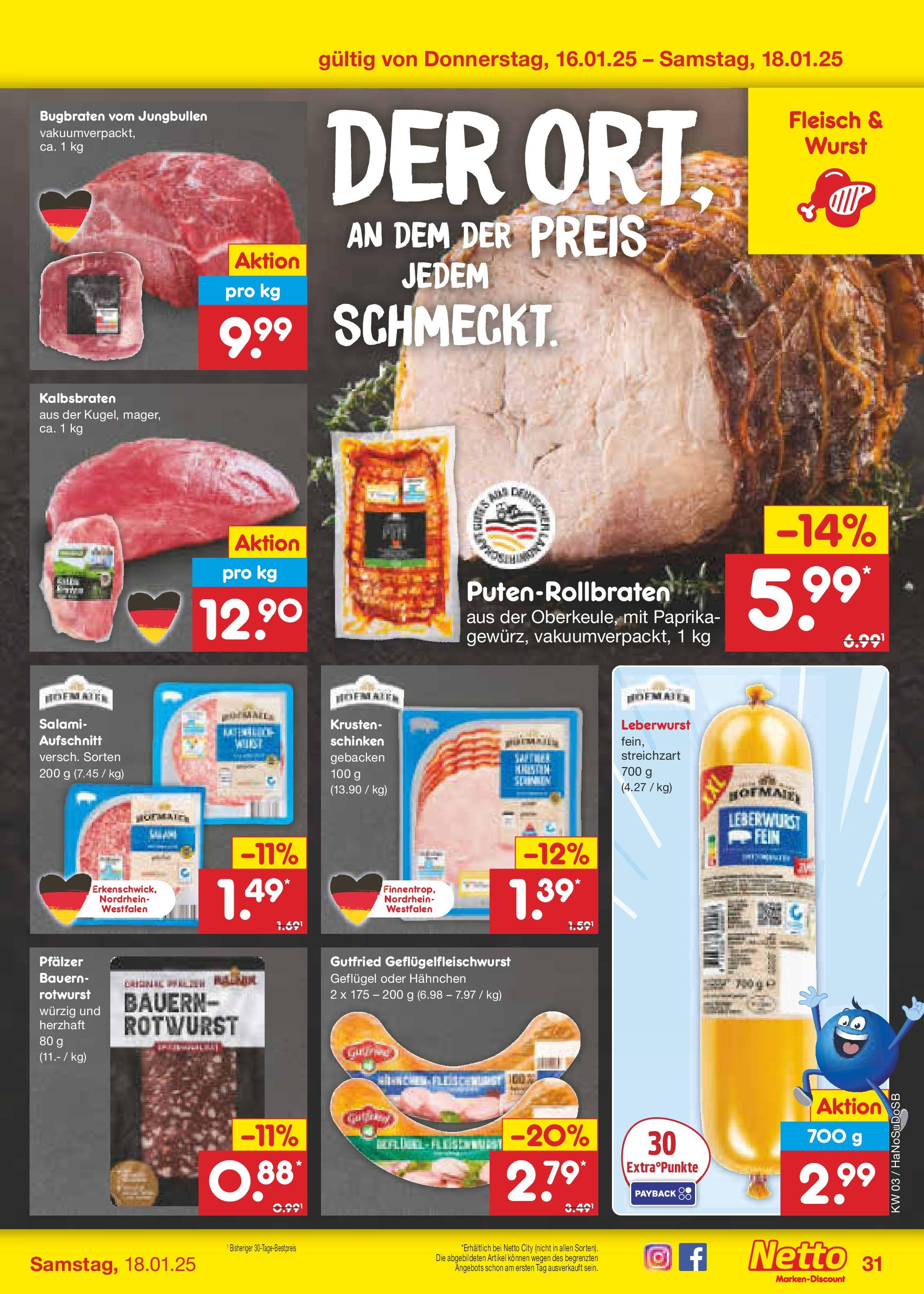 Netto Marken-Discount - Netto: Wochenangebote (ab 12.01.2025) » Angebote | Seite: 45 | Produkte: Hahnchen, Paprika, Schinken, Fleisch