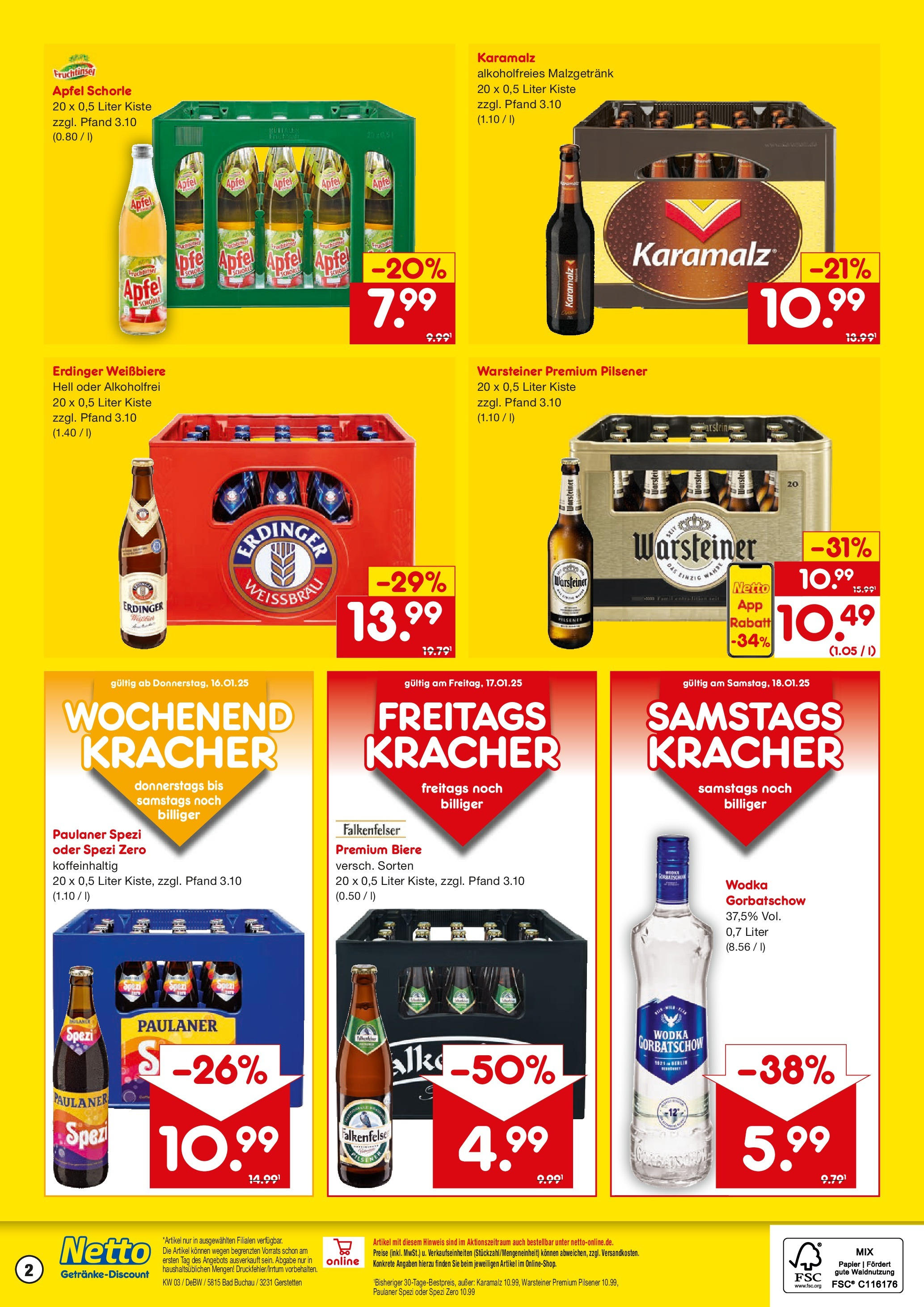 Netto Marken-Discount - Netto: Getränkeangebote (ab 12.01.2025) » Angebote | Seite: 2 | Produkte: Paulaner spezi, Bad, Warsteiner, Paulaner