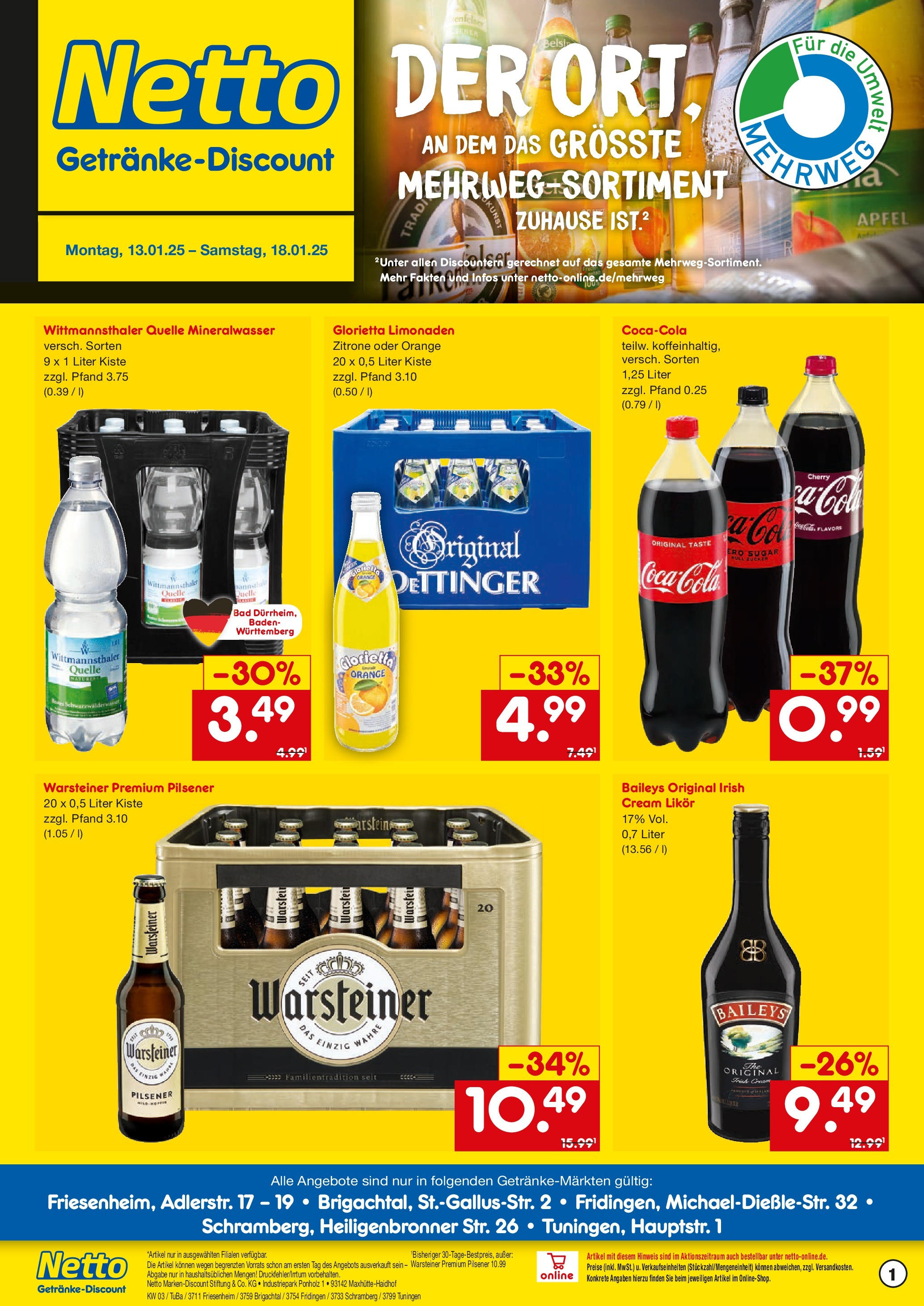 Netto Marken-Discount - Netto: Getränkeangebote (ab 12.01.2025) » Angebote | Seite: 1 | Produkte: Likör, Bad, Äpfel, Mineralwasser