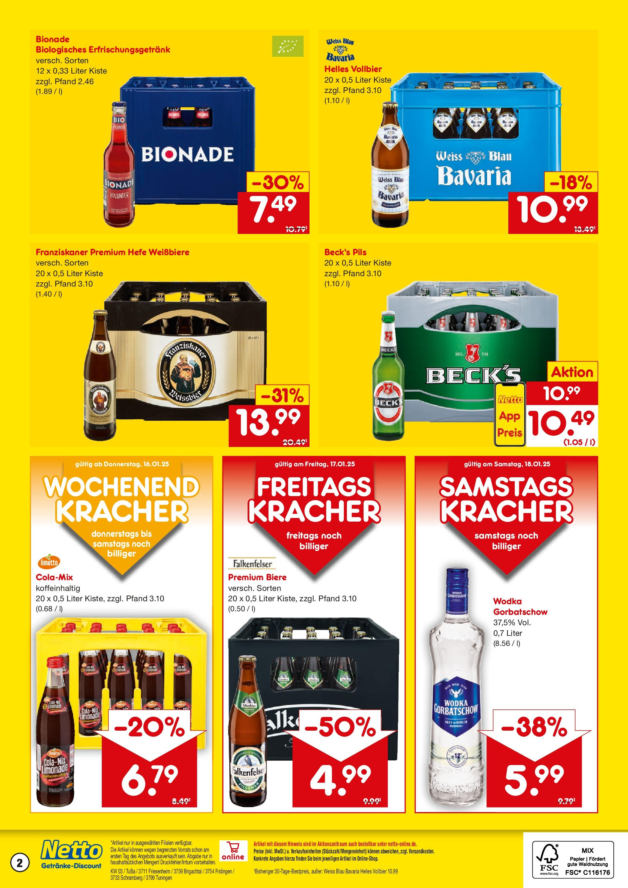 Netto Marken-Discount - Netto: Getränkeangebote (ab 12.01.2025) » Angebote | Seite: 2 | Produkte: Franziskaner, Weißbier, Bionade, Wodka