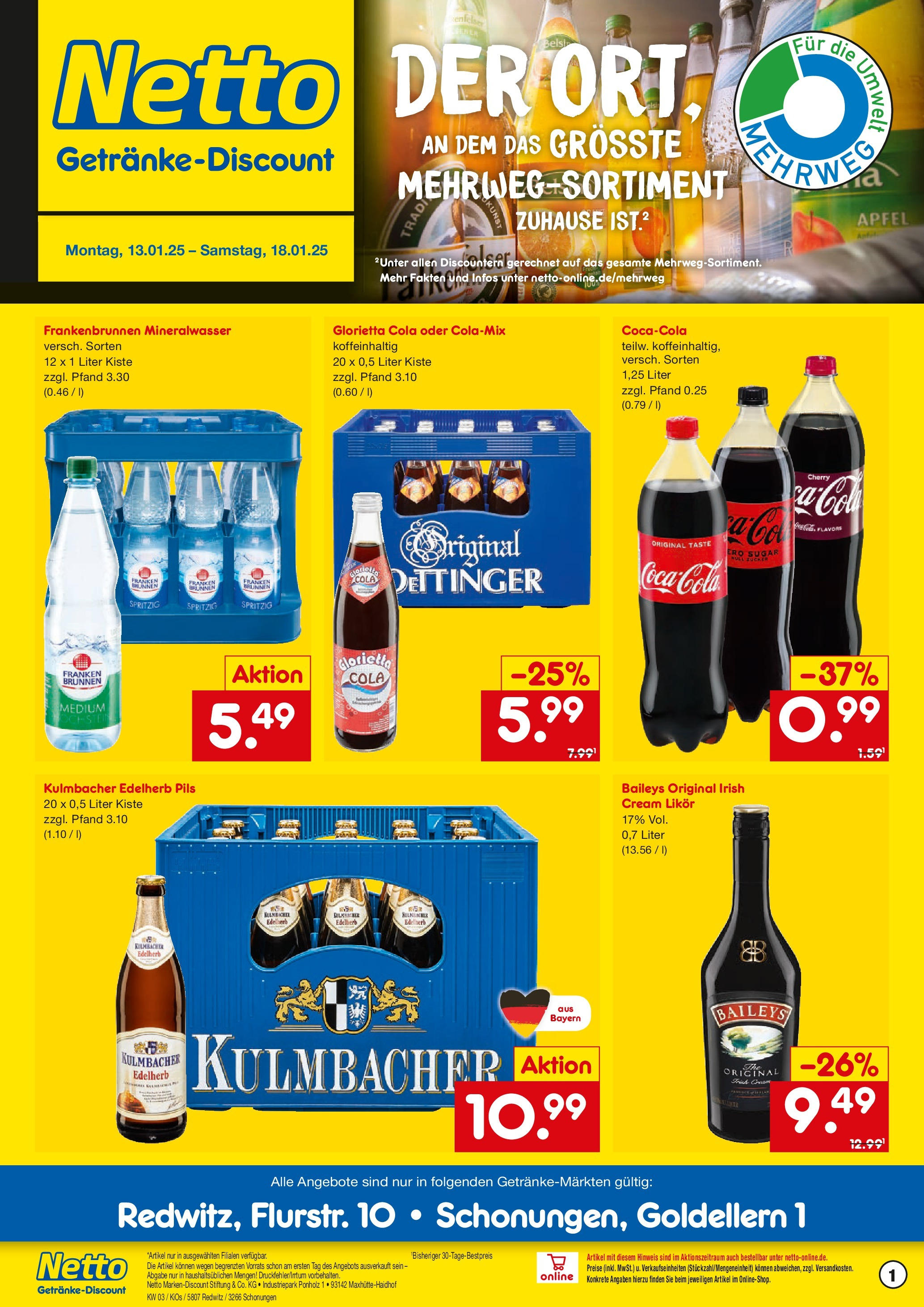 Netto Marken-Discount - Netto: Getränkeangebote (ab 12.01.2025) » Angebote | Seite: 1 | Produkte: Pils, Äpfel, Mineralwasser, Baileys