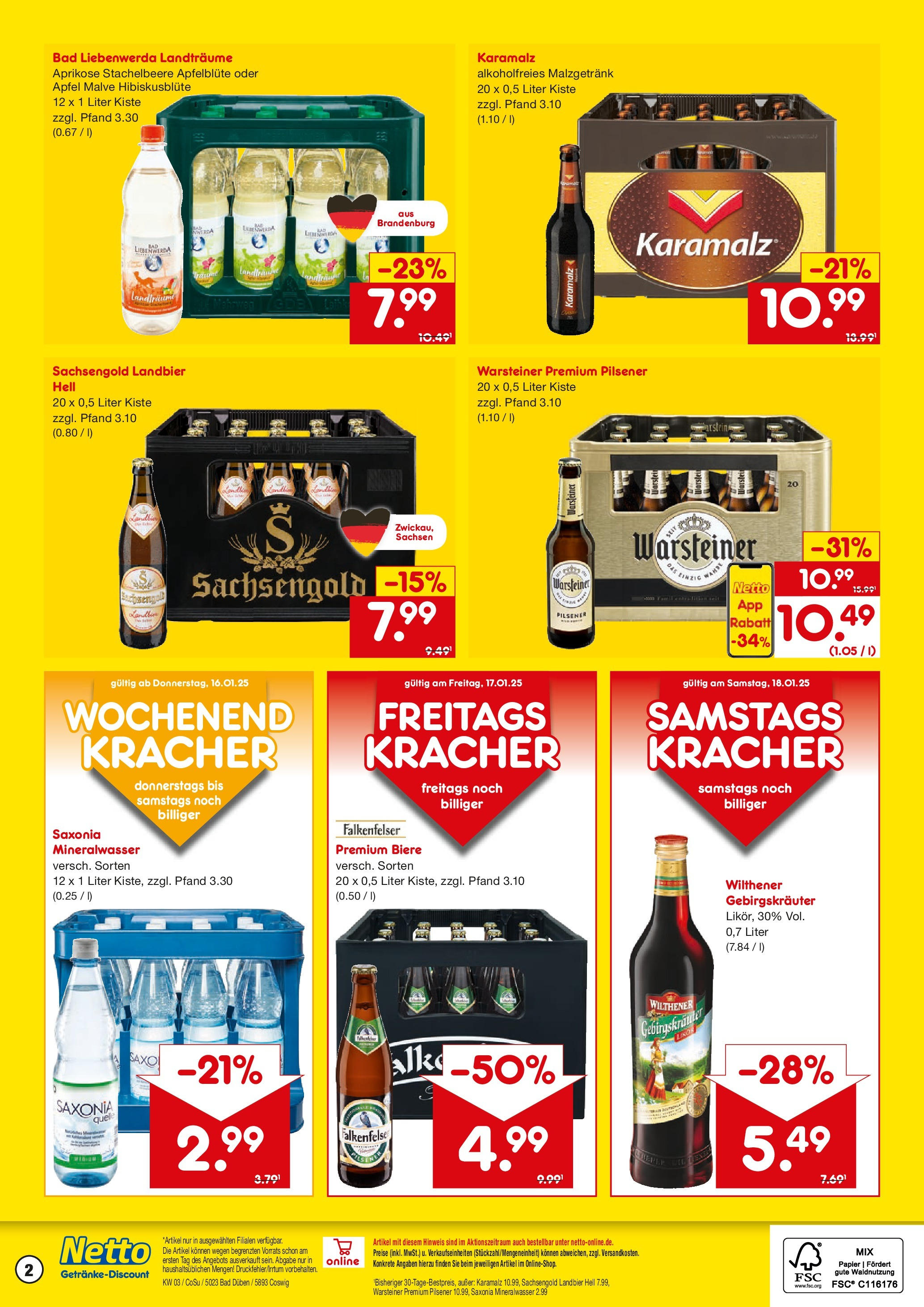 Netto Marken-Discount - Netto: Getränkeangebote (ab 12.01.2025) » Angebote | Seite: 2 | Produkte: Wilthener gebirgskrauter, Bad, Äpfel, Warsteiner