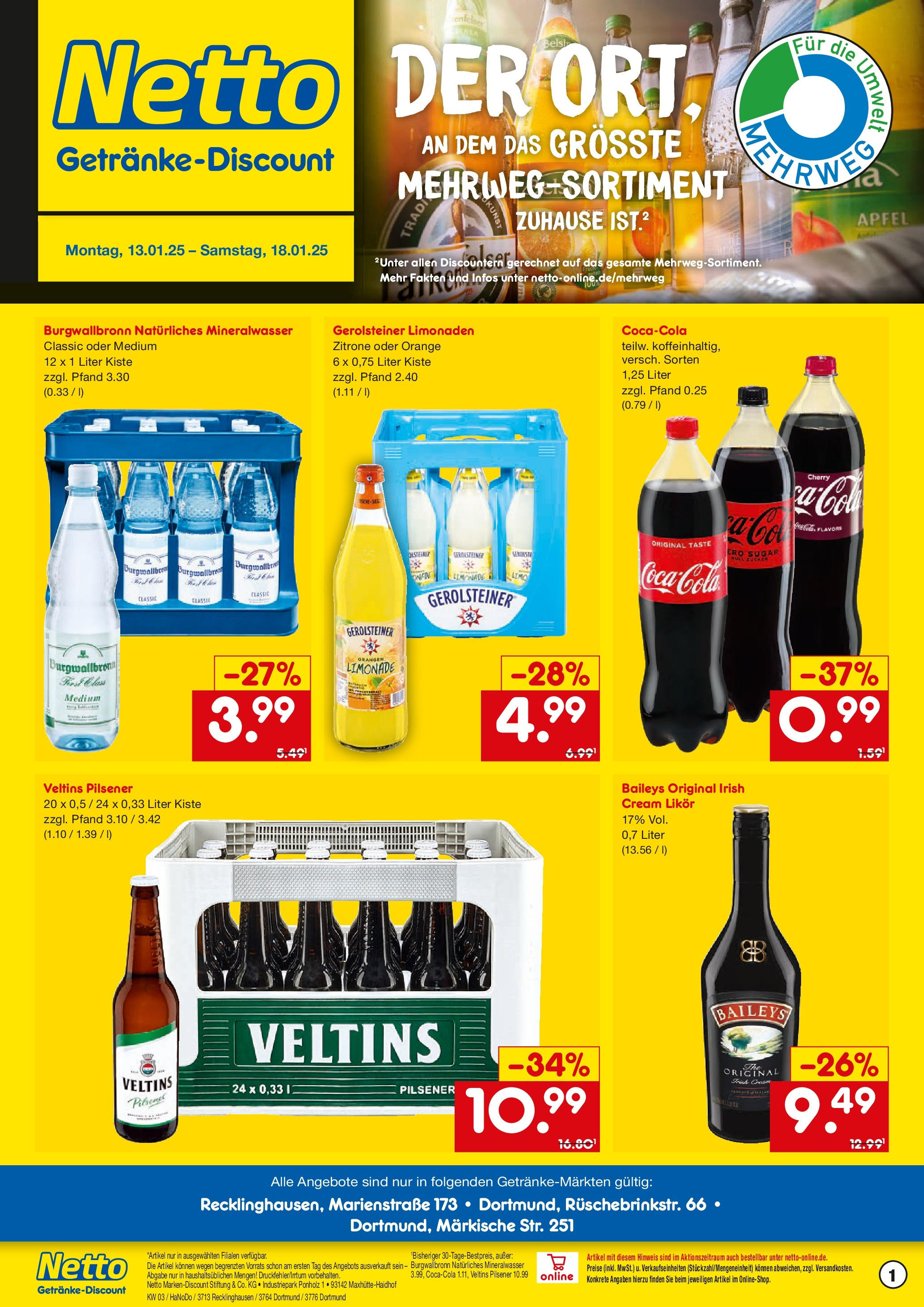 Netto Marken-Discount - Netto: Getränkeangebote (ab 12.01.2025) » Angebote | Seite: 1 | Produkte: Likör, Zitrone, Baileys, Gerolsteiner